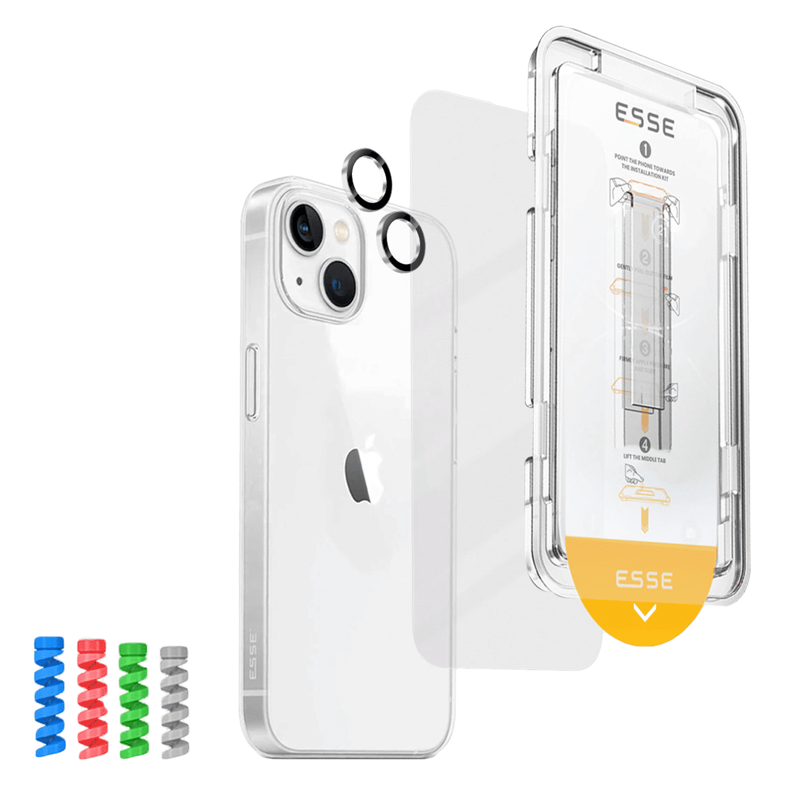 ESSE Armor360 Back Case, Tempered Glass, Cam & Cable Protector 4in1 Combo for iPhone 15 (Microdots Technology, Transparent)_2