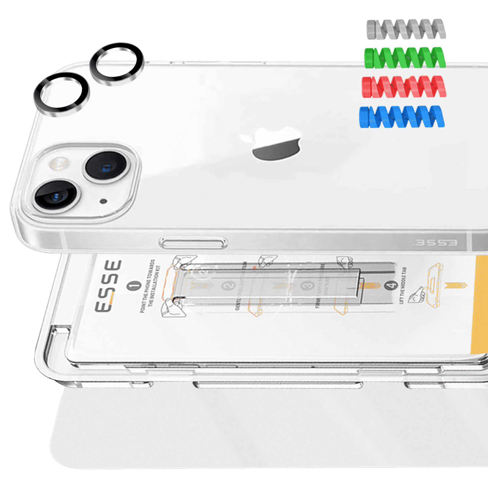 ESSE Armor360 Back Case, Tempered Glass, Cam & Cable Protector 4in1 Combo for iPhone 15 (Microdots Technology, Transparent)_4