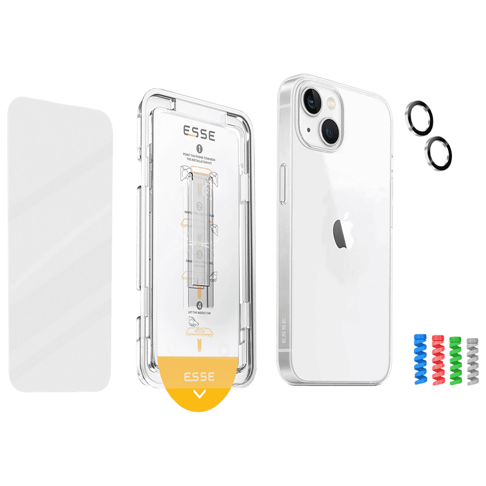 ESSE Armor360 Back Case, Tempered Glass, Cam & Cable Protector 4in1 Combo for iPhone 15 (Microdots Technology, Transparent)_1