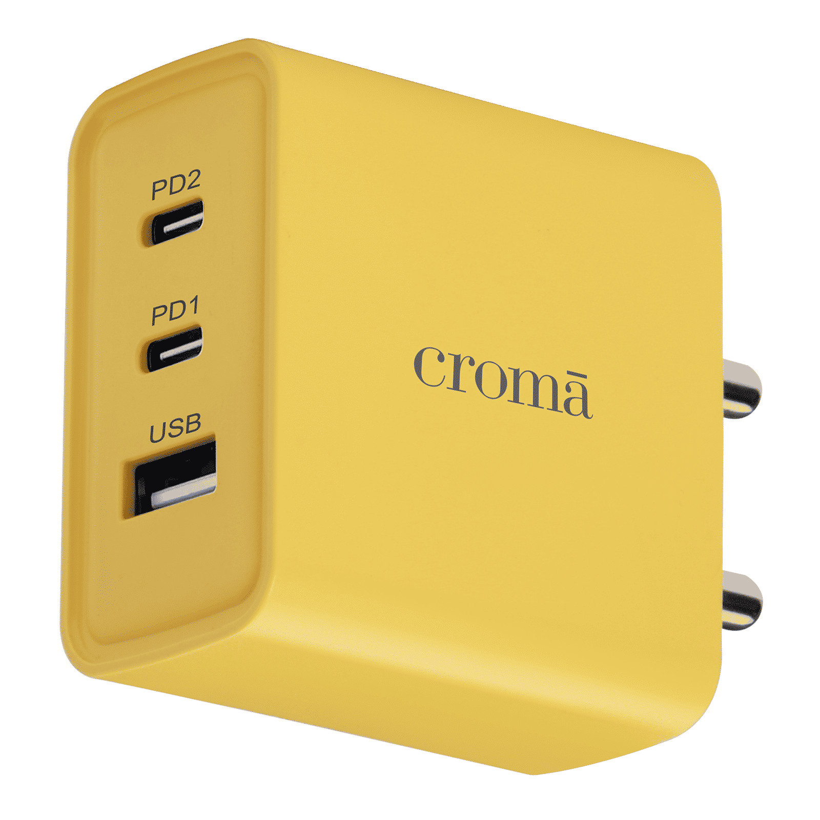 Croma 65W Type A & Type C 3-Port GaN Charger (Type C to Type C, Multi Layer Protection, Yellow)_1