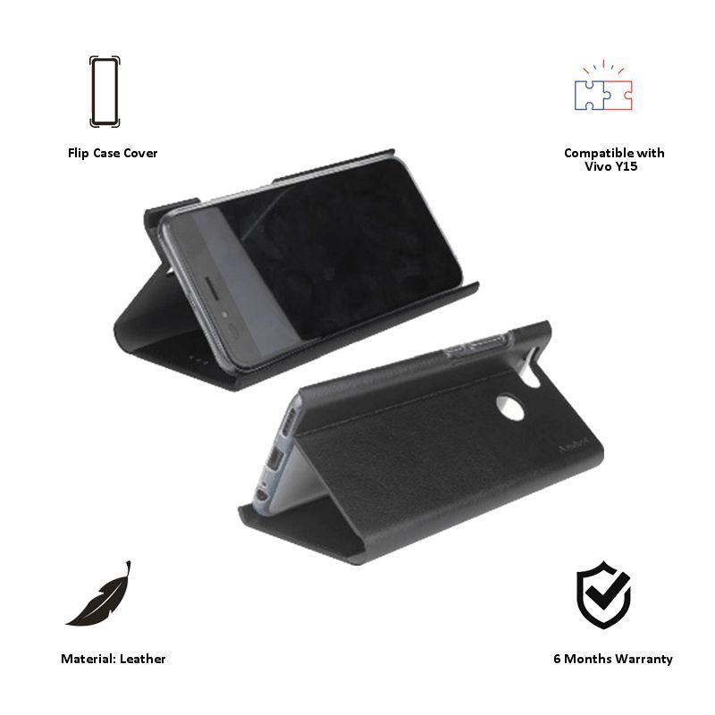 stuffcool 19.81 cm (7.8 inch) Flipit Wallet Type Flip Leather Case Cover for Vivo Y15 (FLPTVVY15-BLK, Black)_3