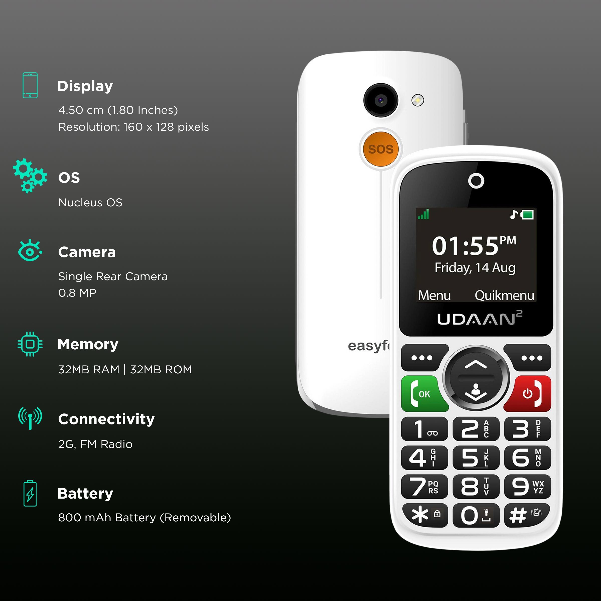 easyfone Udaan 2 (32MB, Dual SIM, Rear Camera, White)_3