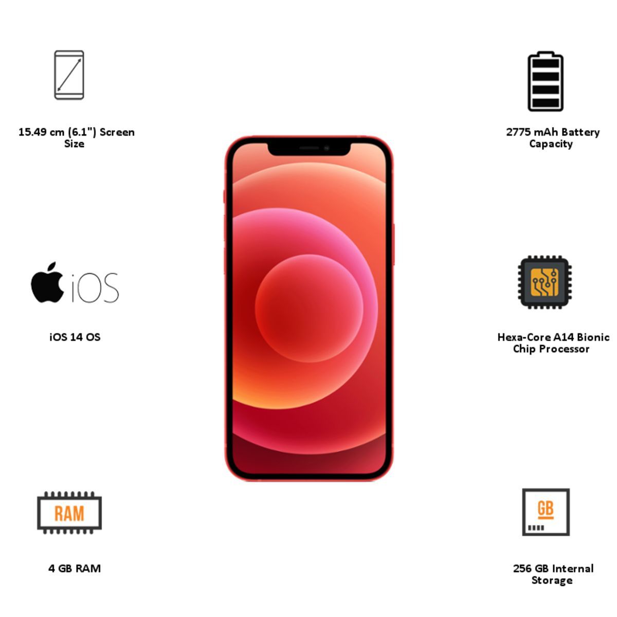 Apple iPhone 12 (256GB ROM, 4GB RAM, MGJJ3HN/A, (Product)Red) Apple iPhone 12 (256GB ROM, 4GB RAM, MGJJ3HN/A, (Product)Red)_3