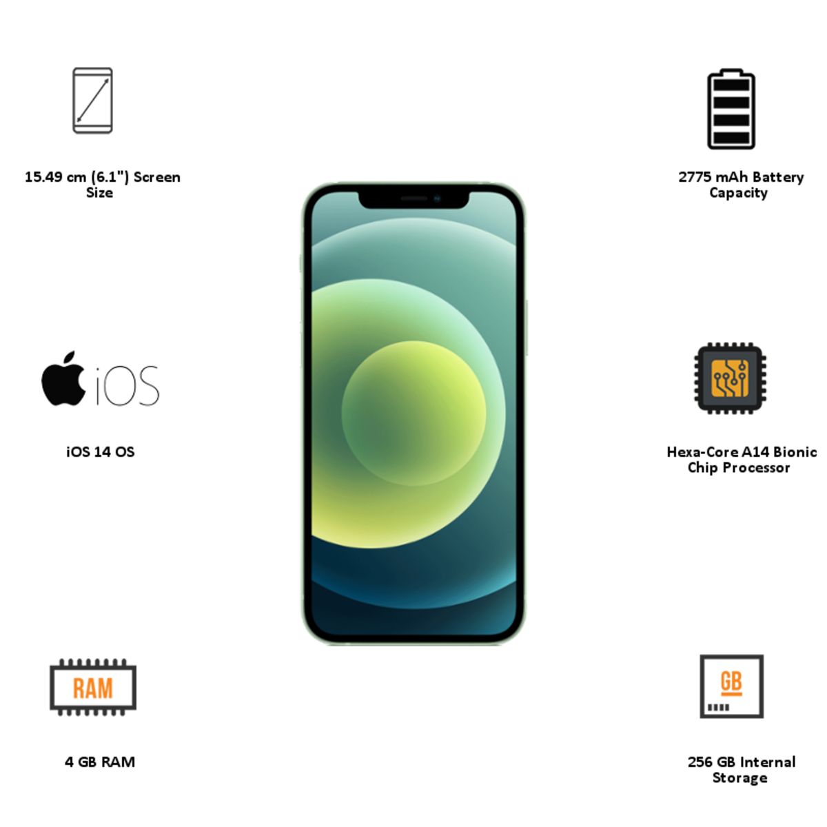 Apple iPhone 12 (256GB ROM, 4GB RAM, MGJL3HN/A, Green)_3