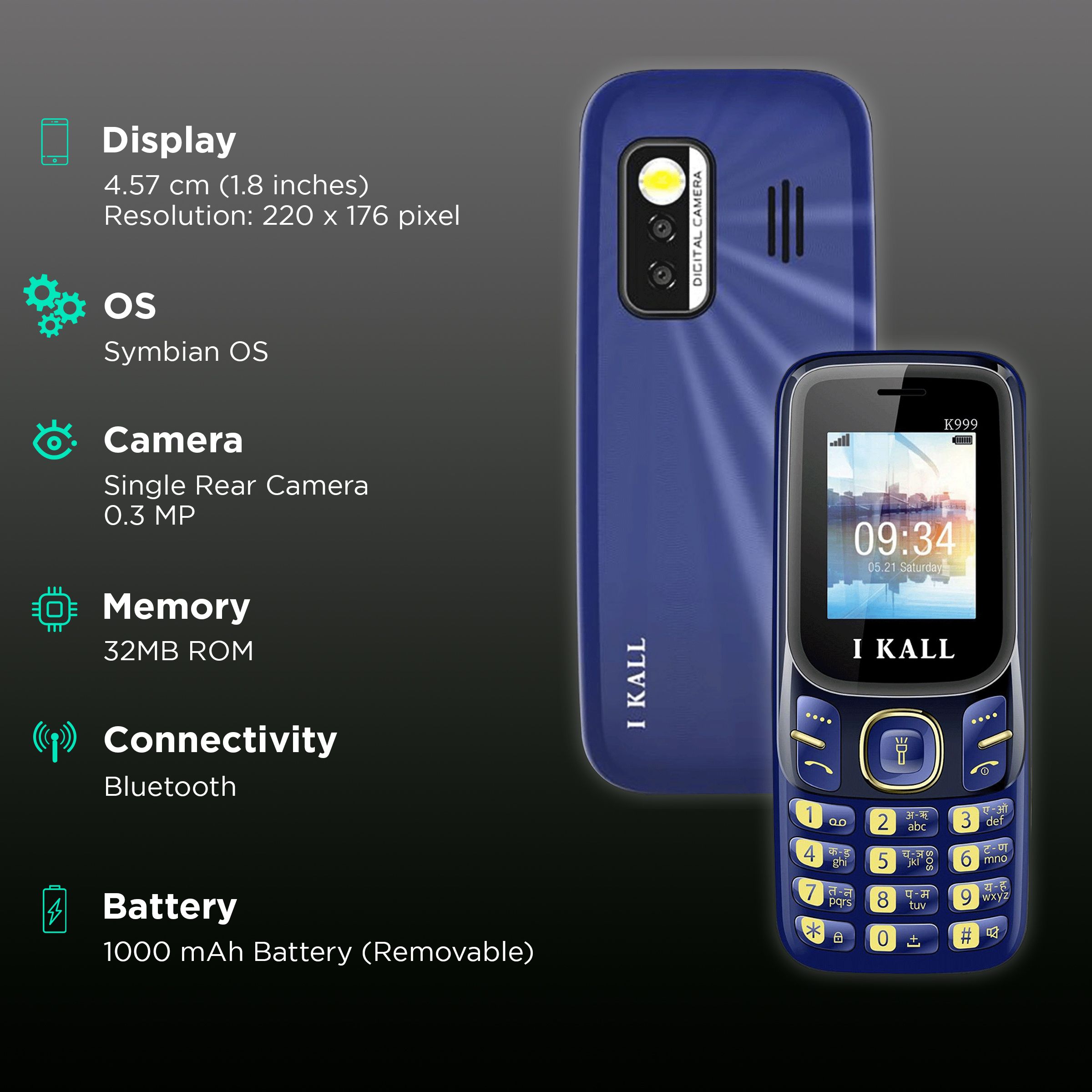 I KALL K999 (32MB, Dual SIM, Rear Camera, Dark Blue)_2