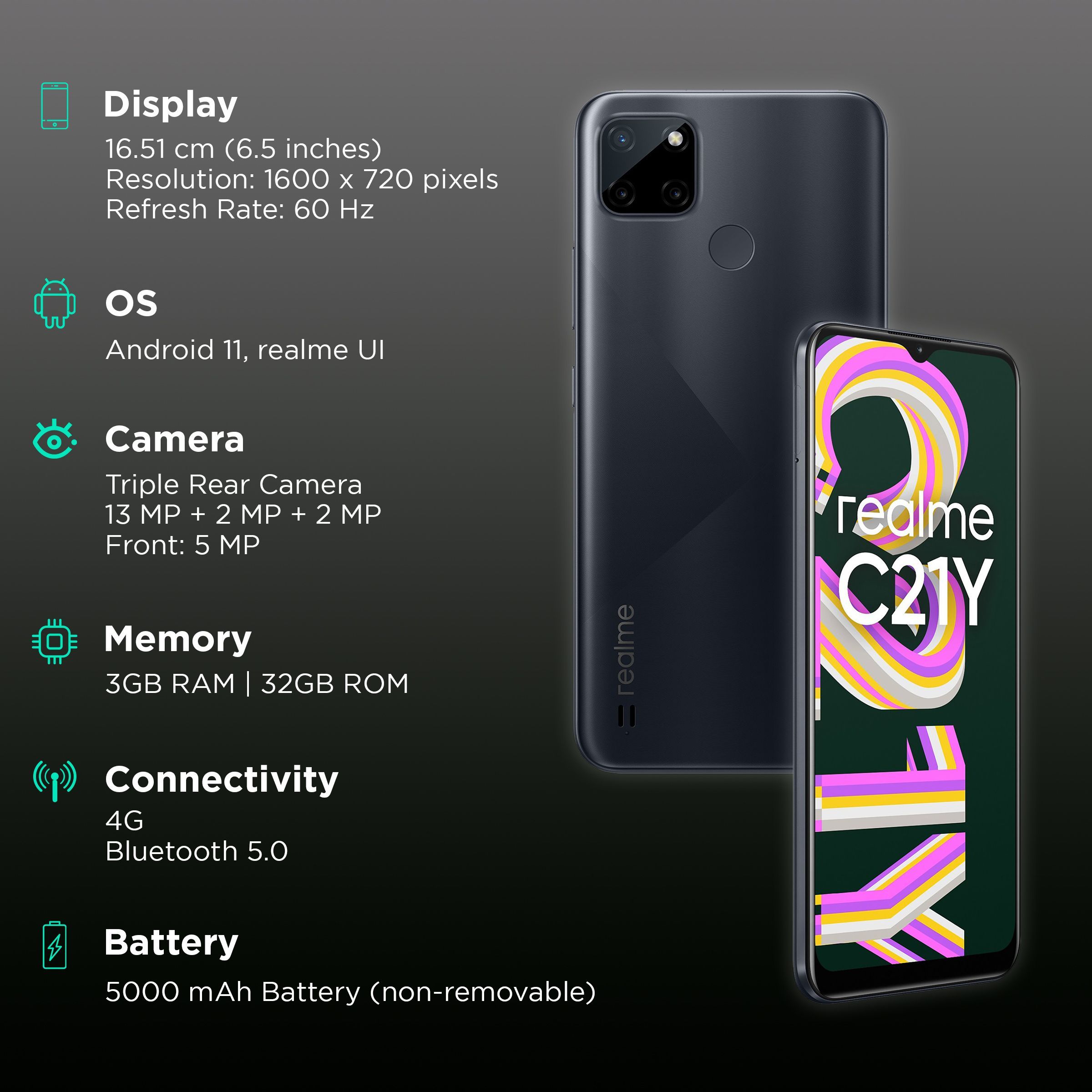 realme C21Y (3GB RAM, 32GB, Cross Black)_3
