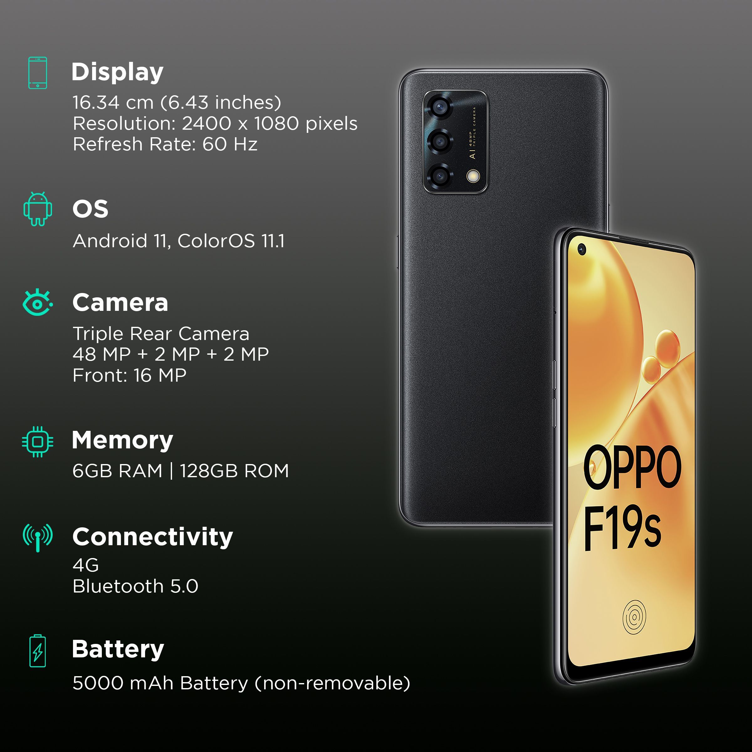 oppo F19s (6GB RAM, 128GB, Glowing Black)_3