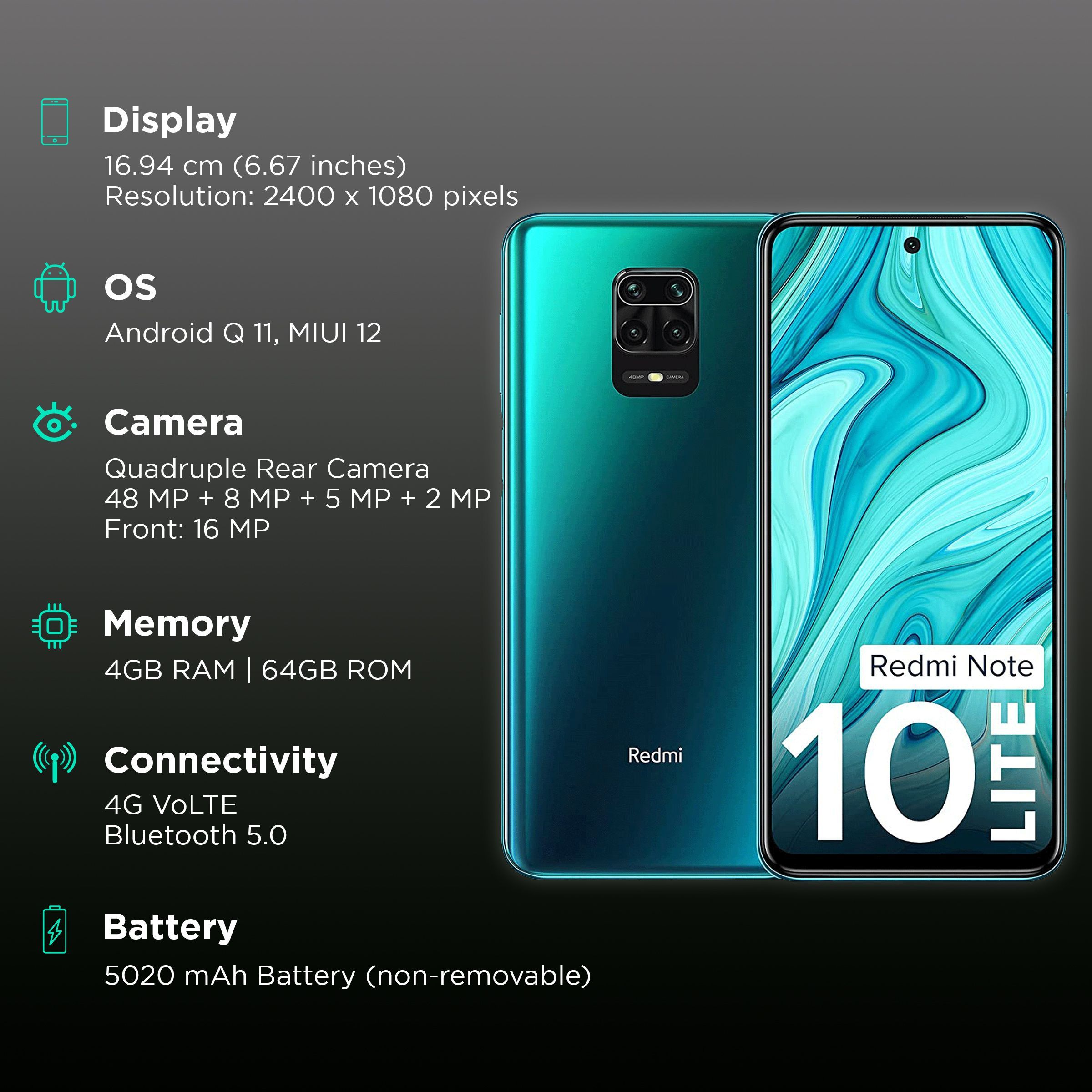 Redmi Note 10 Lite (4GB RAM, 64GB, Aurora Blue) Redmi Note 10 Lite (4GB RAM, 64GB, Aurora Blue)_2
