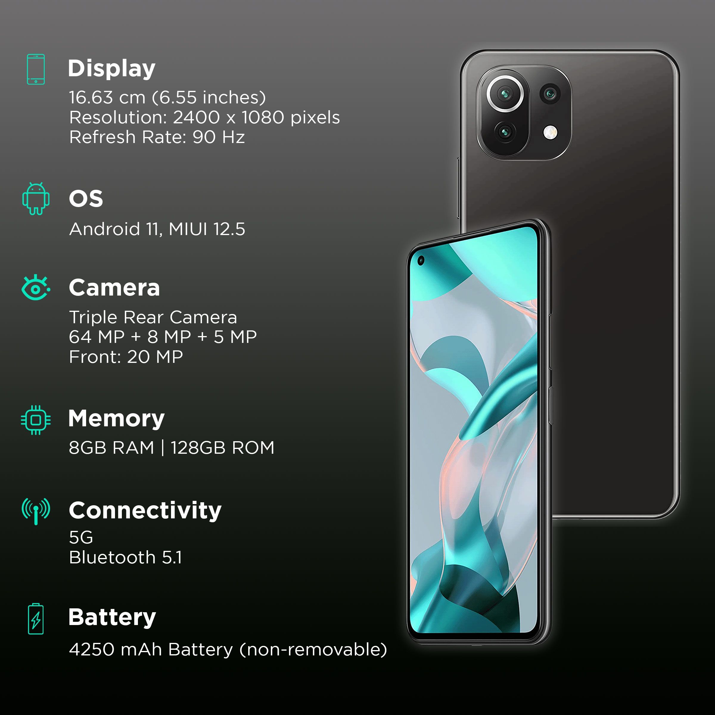 Xiaomi 11 Lite NE 5G (8GB RAM, 128GB, Vinyl Black)_2