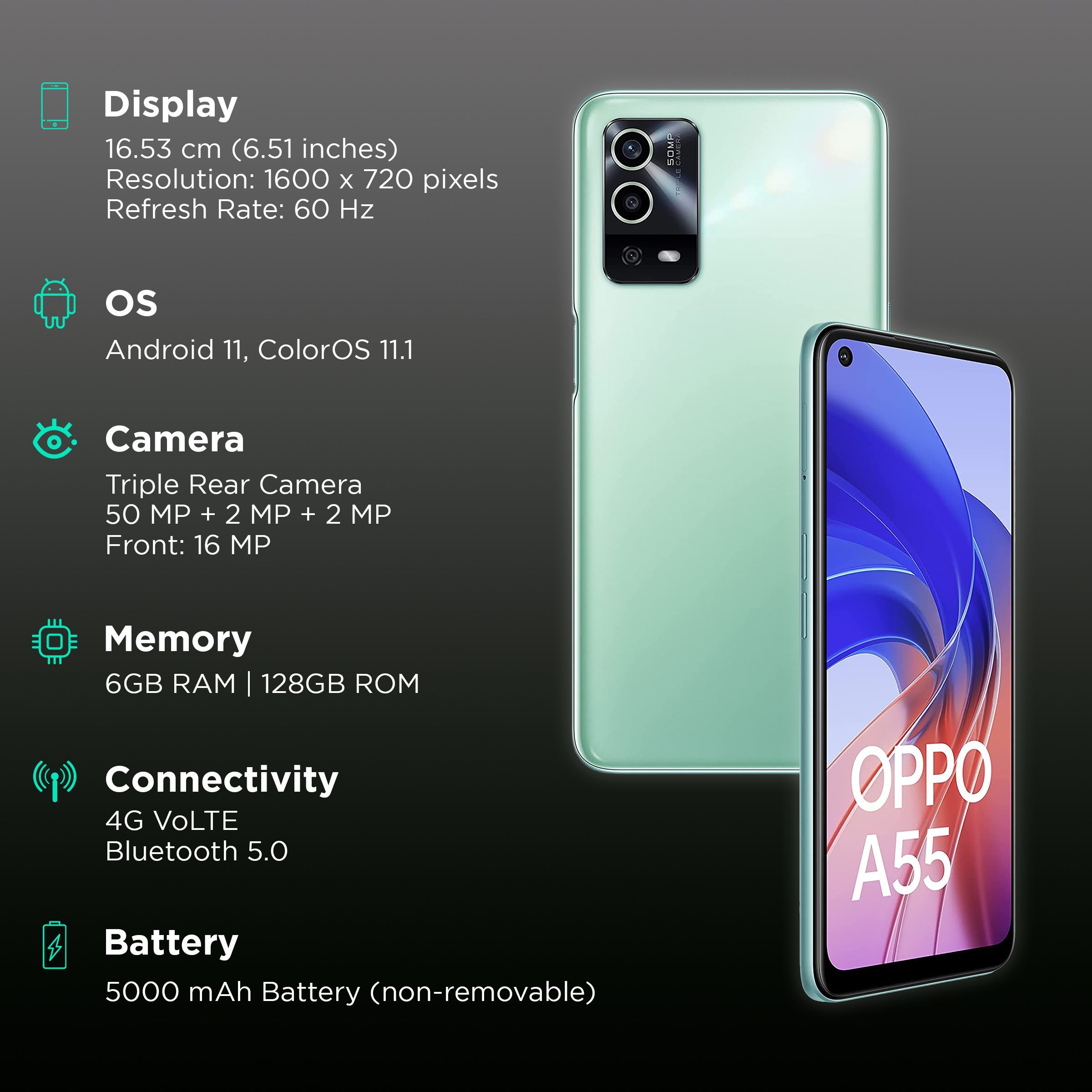 oppo A55 (6GB RAM, 128GB, Mint Green)_3