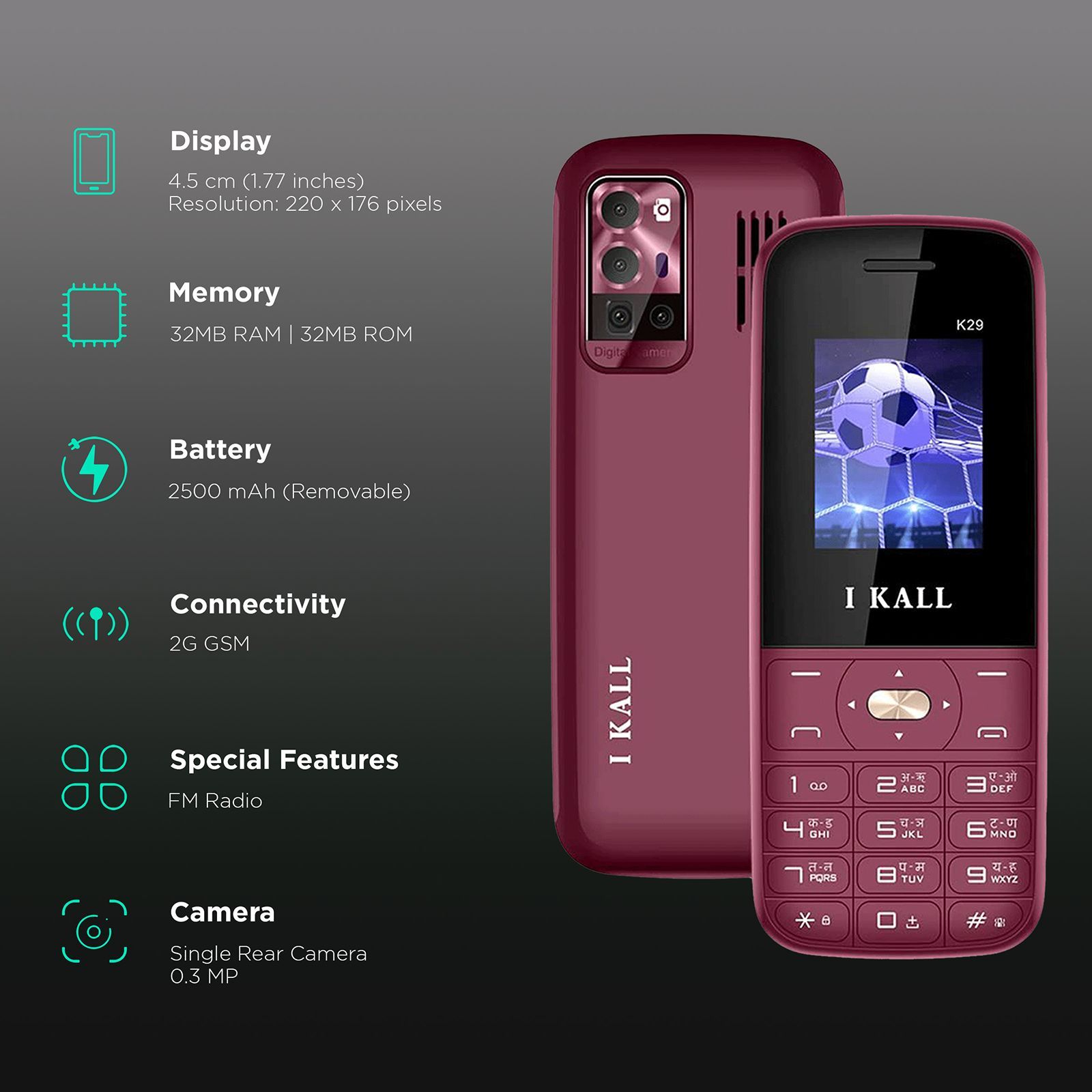 I KALL K29 (32MB, Dual SIM, Rear Camera, Wine Red) I KALL K29 (32MB, Dual SIM, Rear Camera, Wine Red)_3