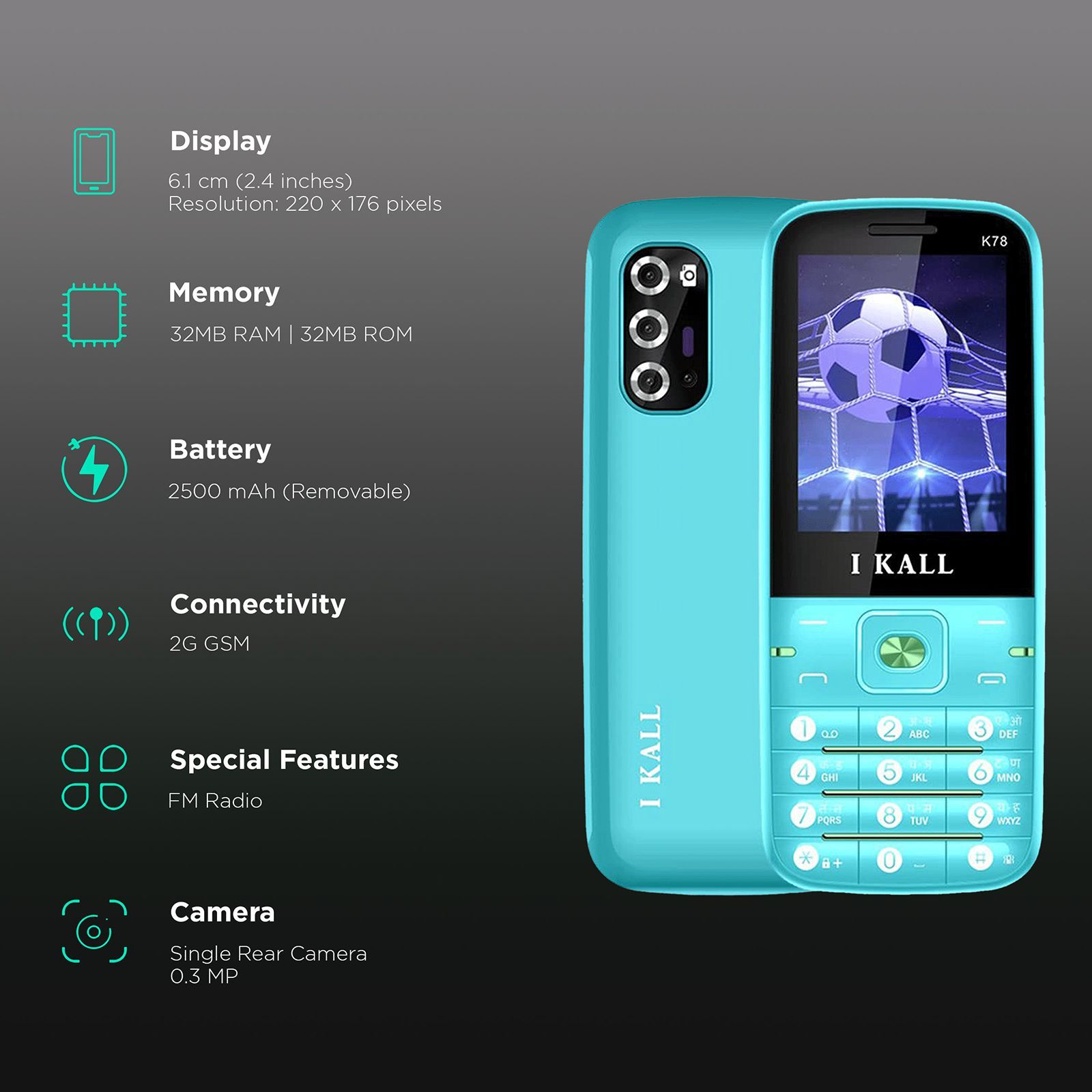 I KALL K78 (32MB, Dual SIM, Rear Camera, Aqua)_3