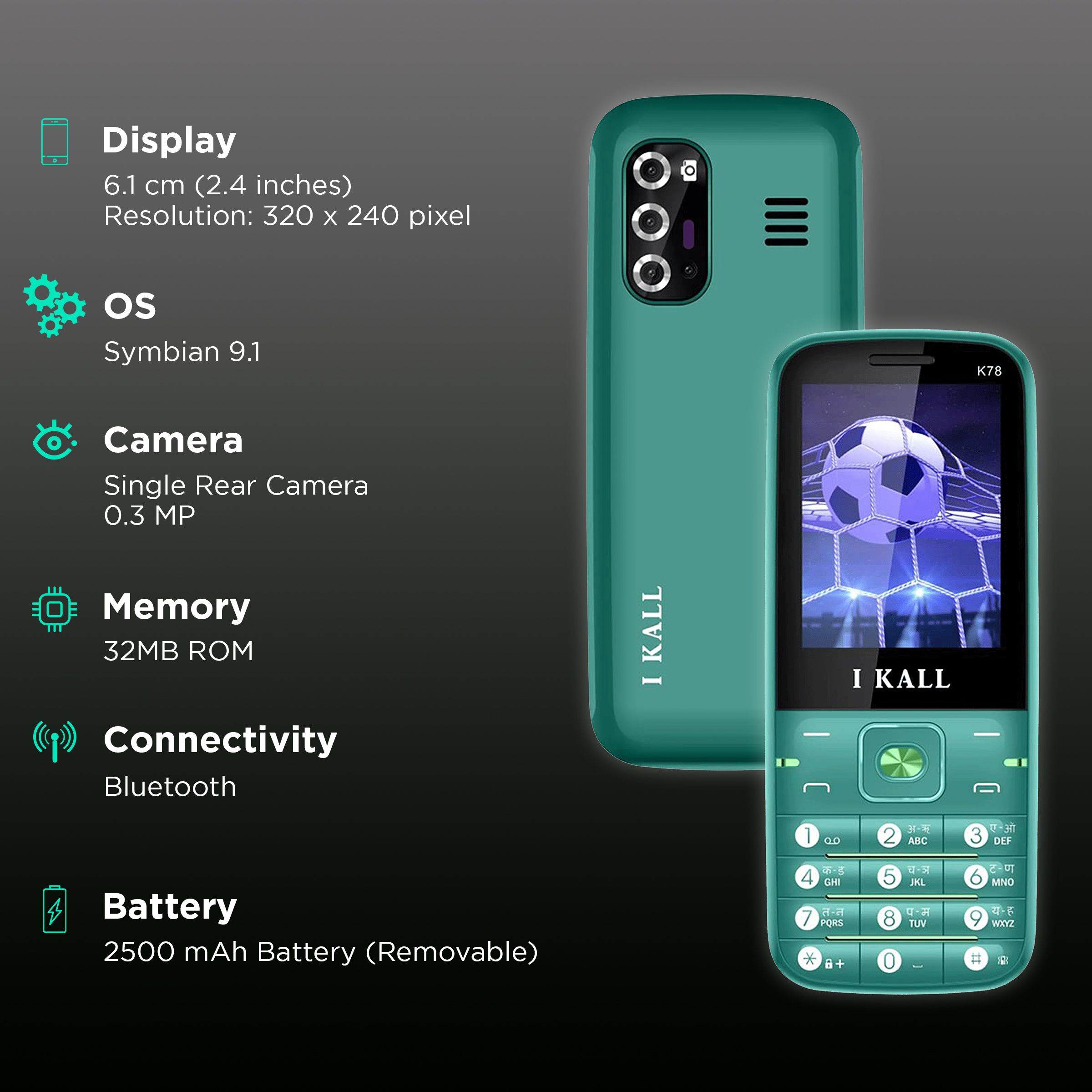 I KALL K78 (32MB, Dual SIM, Rear Camera, Green)_2
