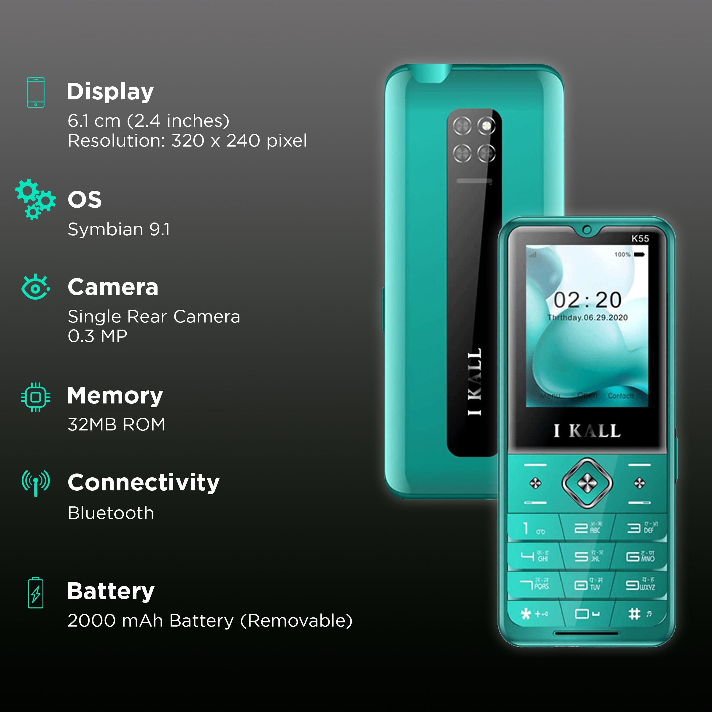 I KALL K55 (32MB, Dual SIM, Rear Camera, Green)_2