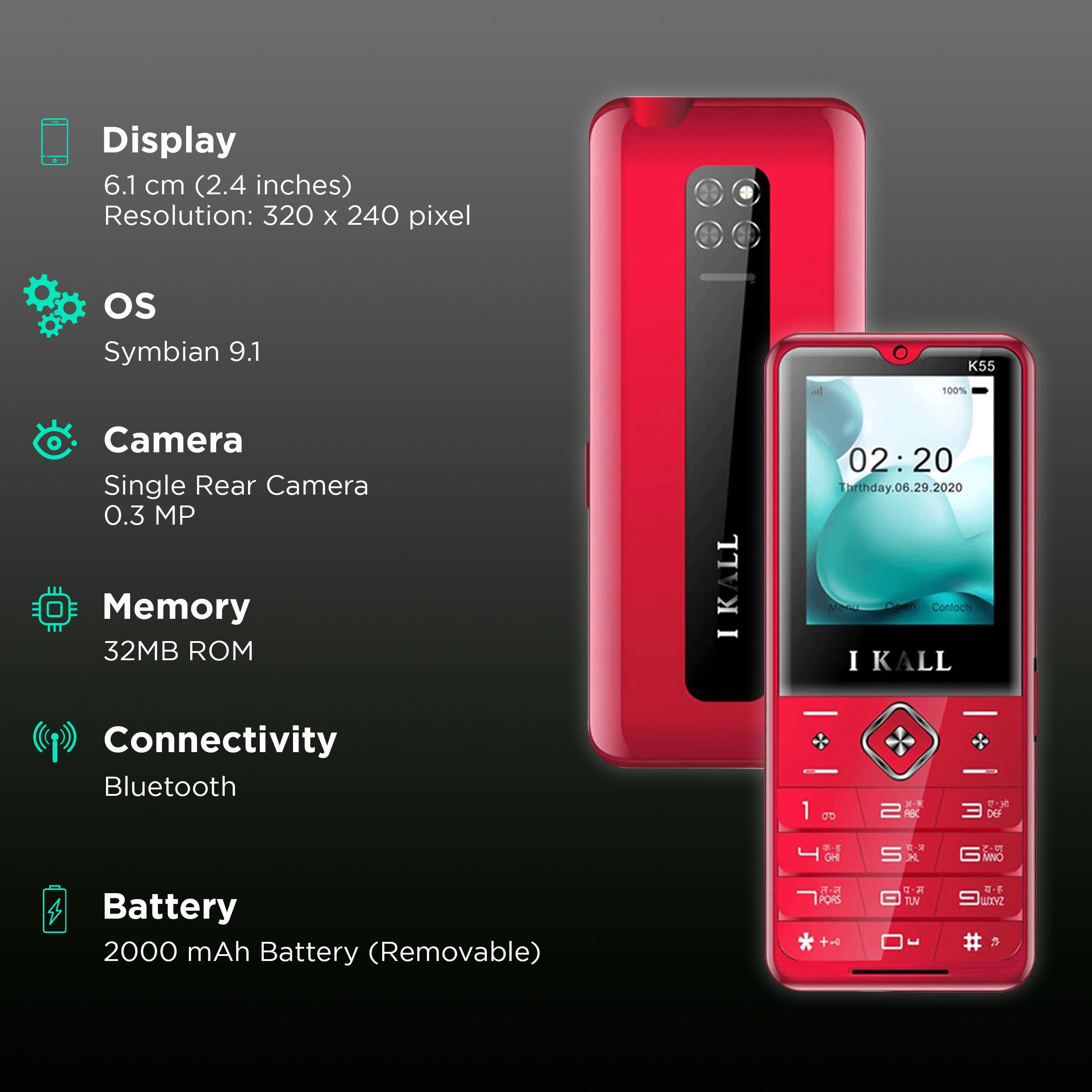 I KALL K55 (32MB, Dual SIM, Rear Camera, Red)_2
