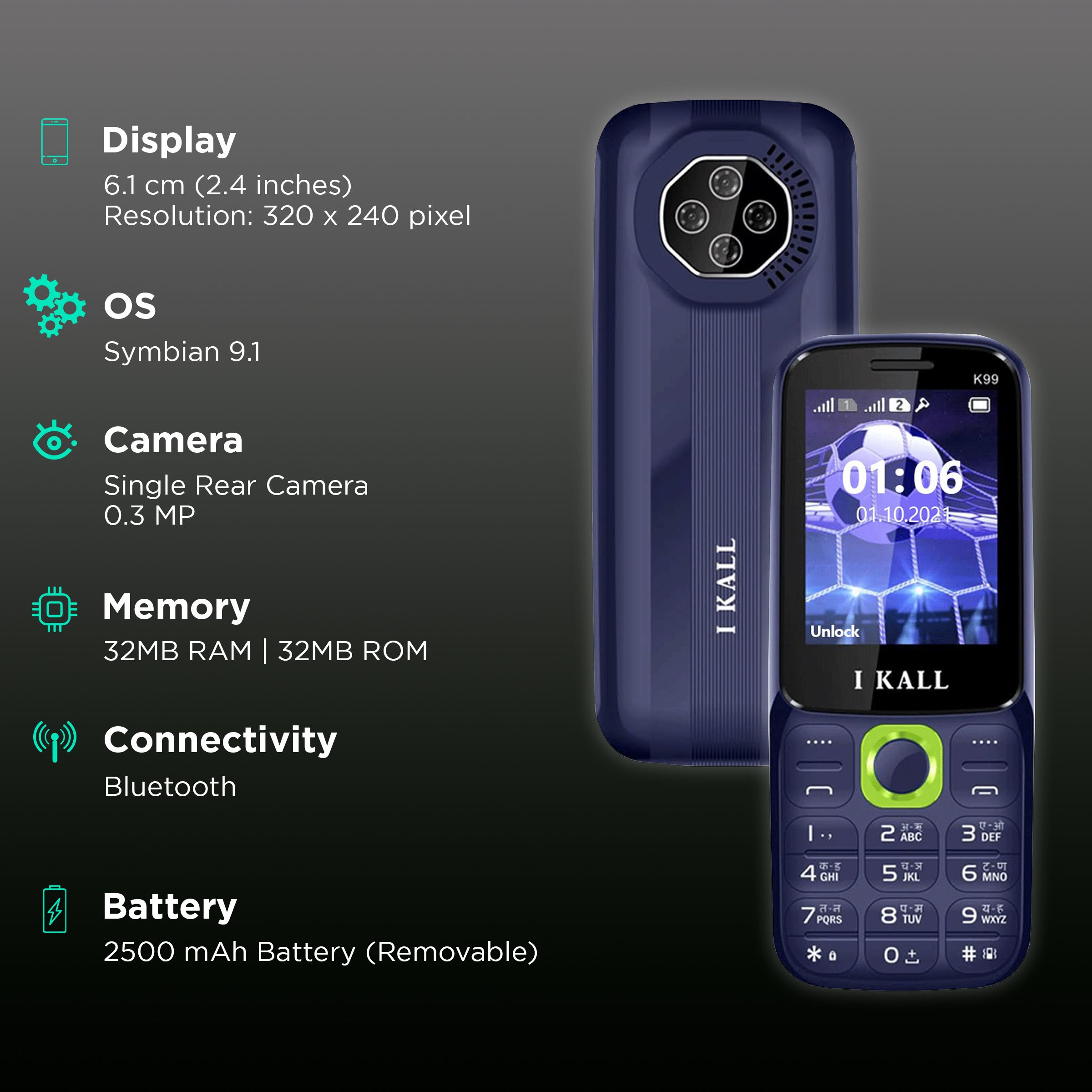 I KALL K99 (32MB, Dual SIM, Rear Camera, Dark Blue)_2