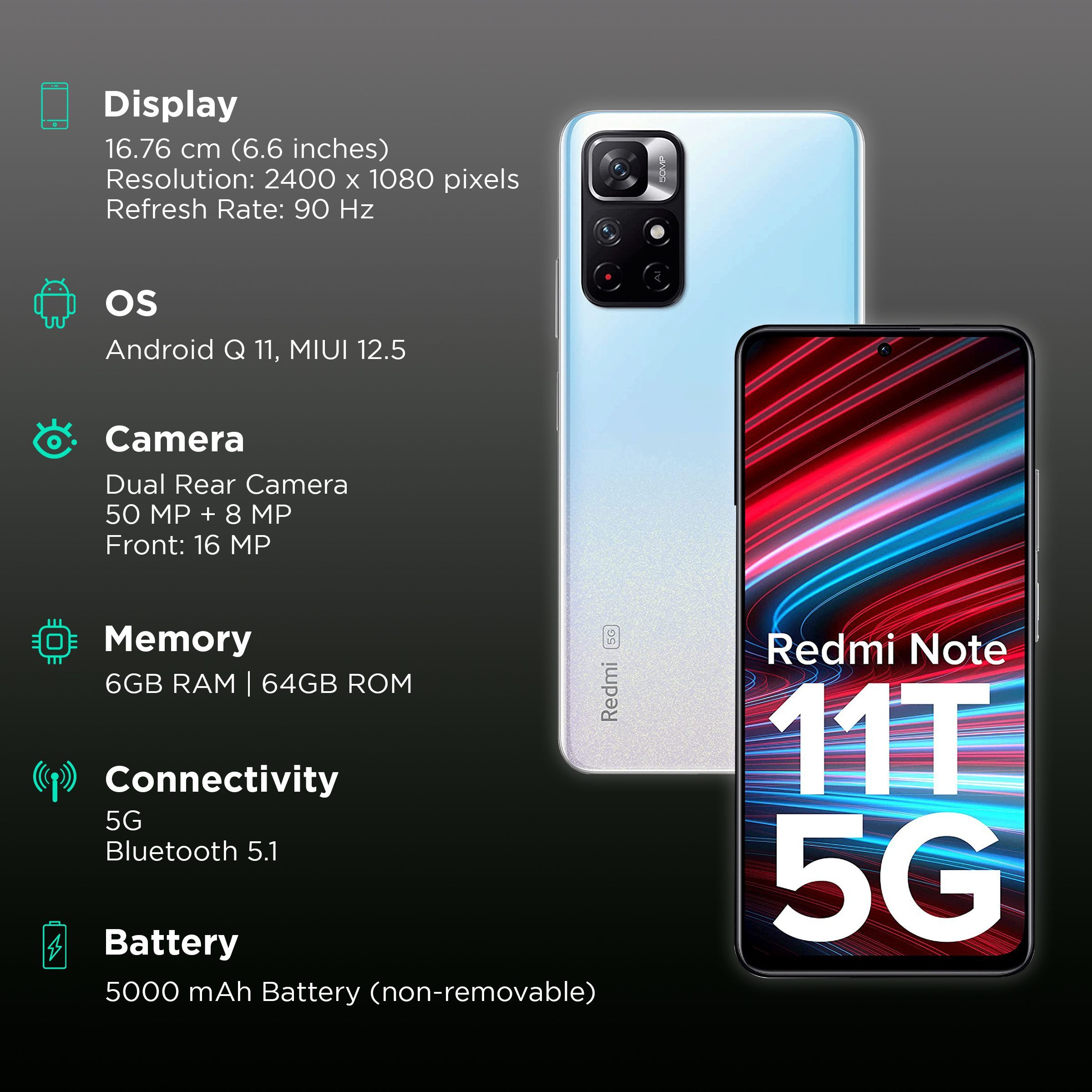 Redmi Note 11T 5G (6GB RAM, 64GB, Stardust White) Redmi Note 11T 5G (6GB RAM, 64GB, Stardust White)_3