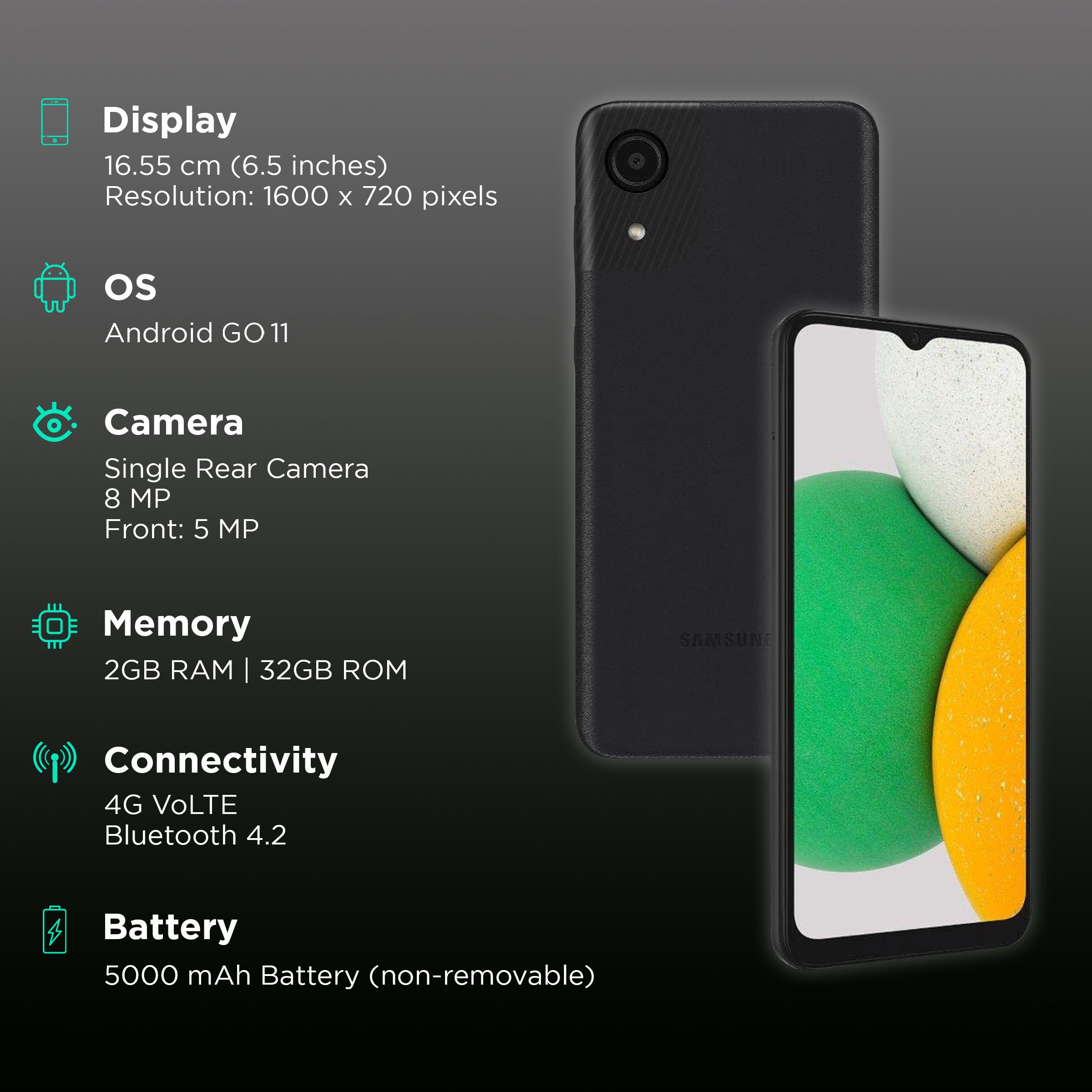 SAMSUNG Galaxy A03 Core (2GB RAM, 32GB, Black)_2