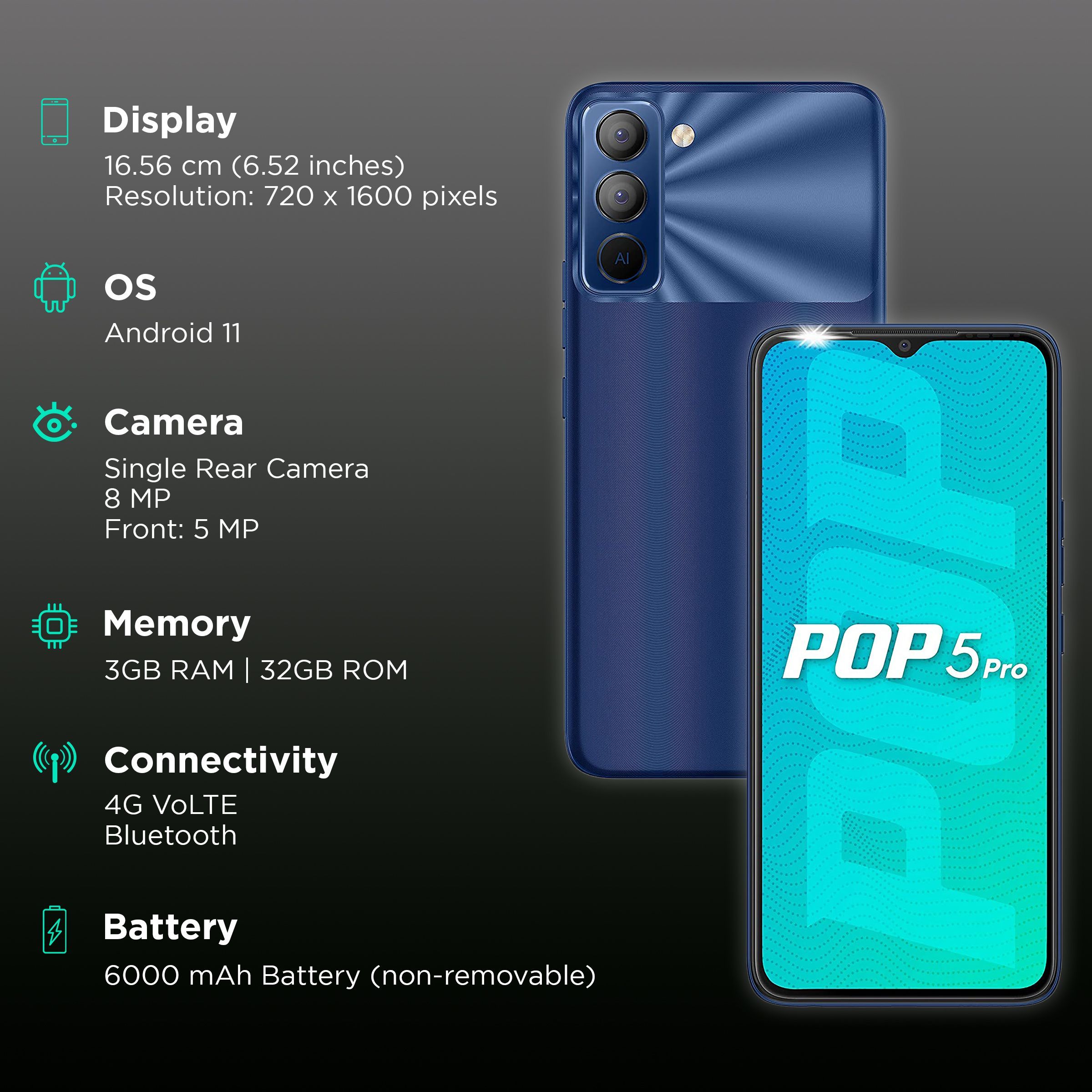 TECNO Pop 5 Pro (3GB RAM, 32GB, Deepsea Luster)_3