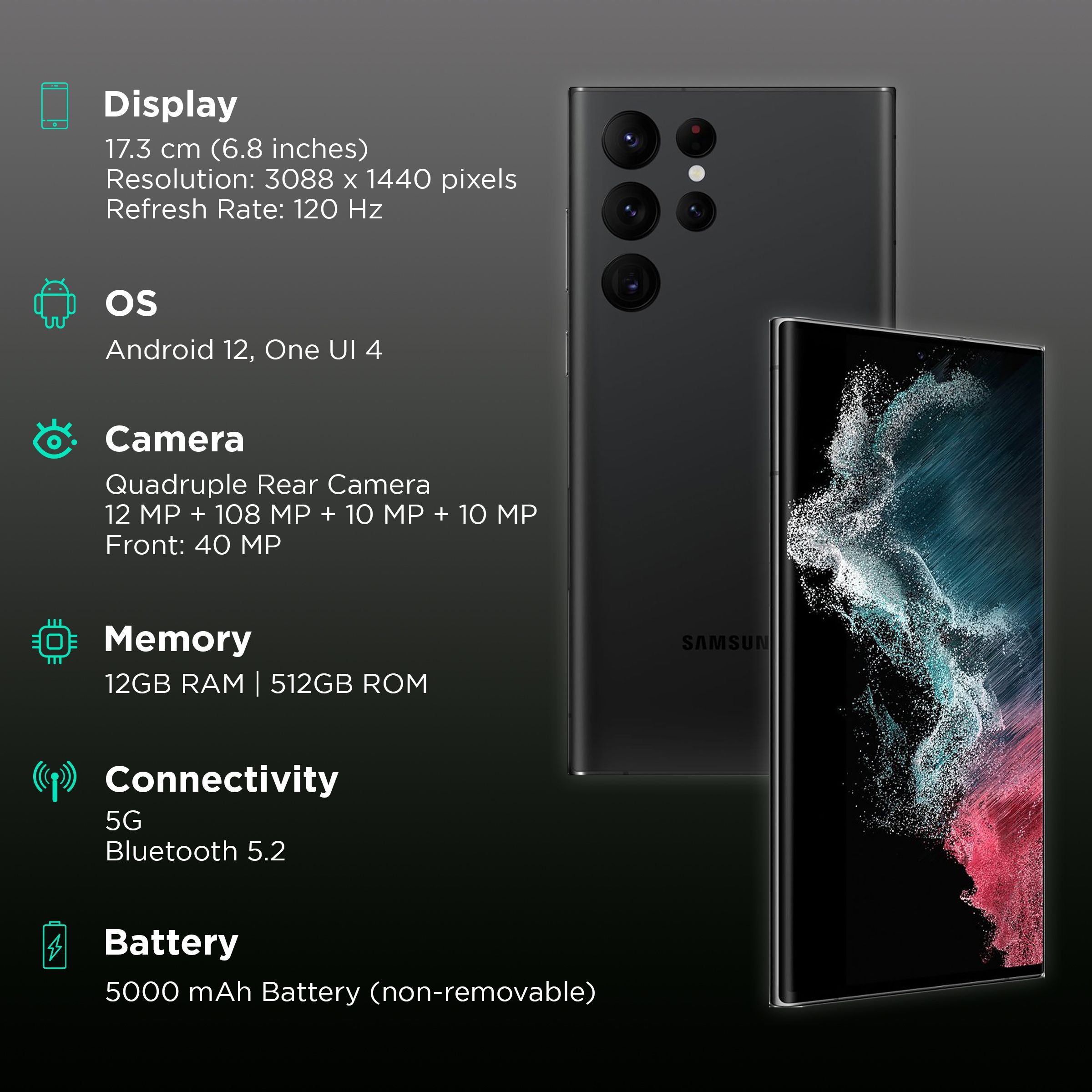 SAMSUNG Galaxy S22 Ultra 5G (12GB RAM, 512GB, Phantom Black) SAMSUNG Galaxy S22 Ultra 5G (12GB RAM, 512GB, Phantom Black)_3