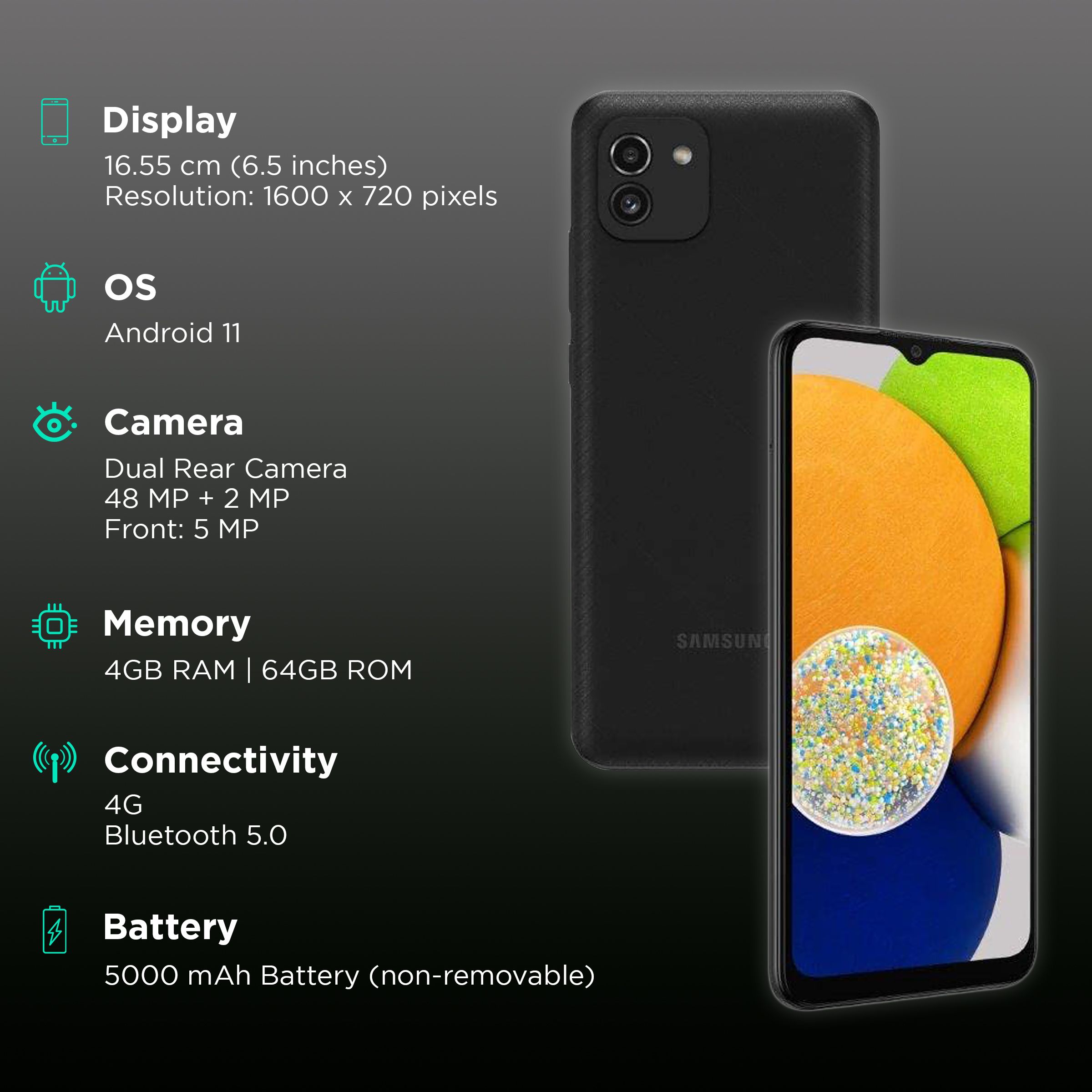 SAMSUNG Galaxy A03 (4GB RAM, 64GB, Black)_3