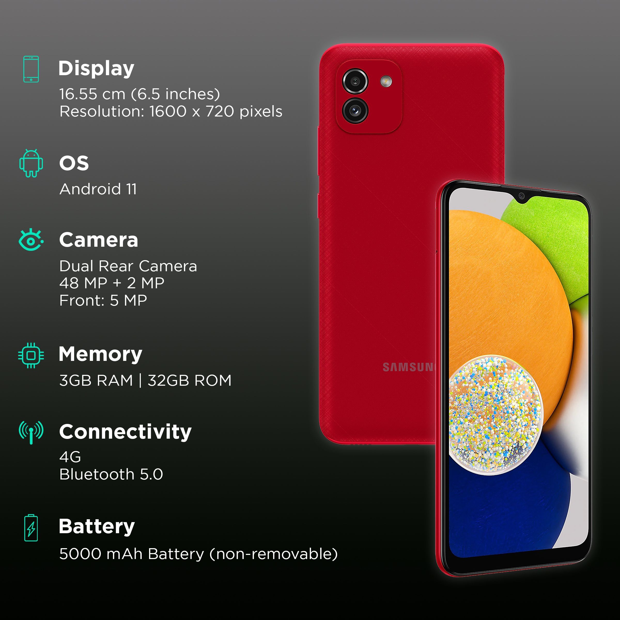 SAMSUNG Galaxy A03 (3GB RAM, 32GB, Red)_3