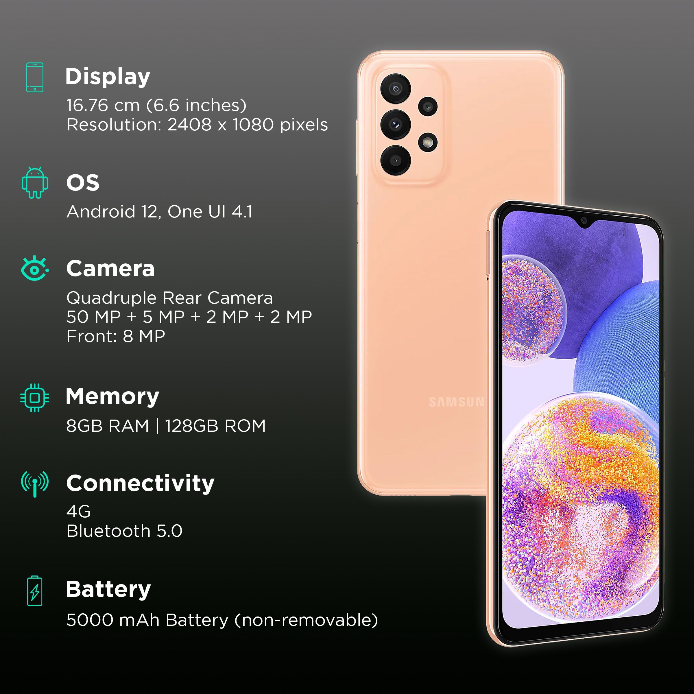 SAMSUNG Galaxy A23 (8GB RAM, 128GB, Orange)_3