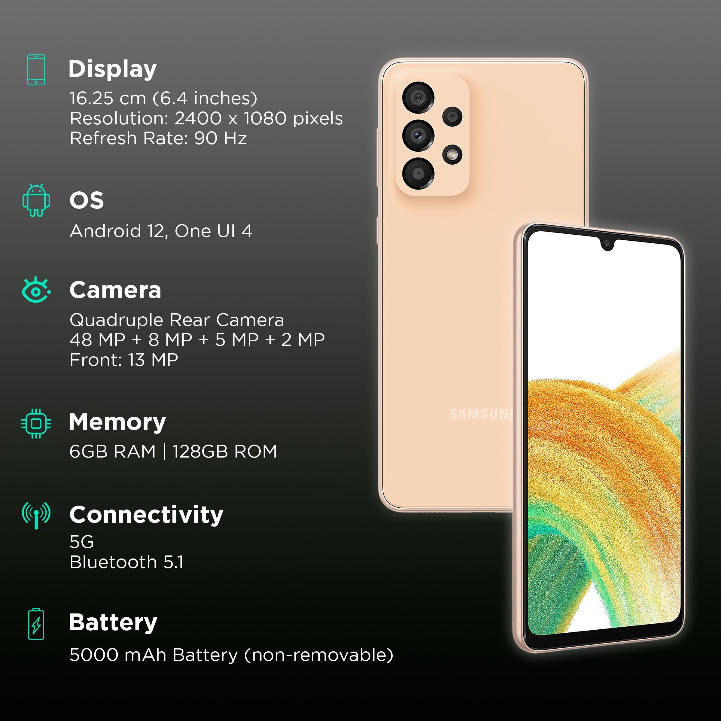 SAMSUNG Galaxy A33 5G (6GB RAM, 128GB, Awesome Peach)_3