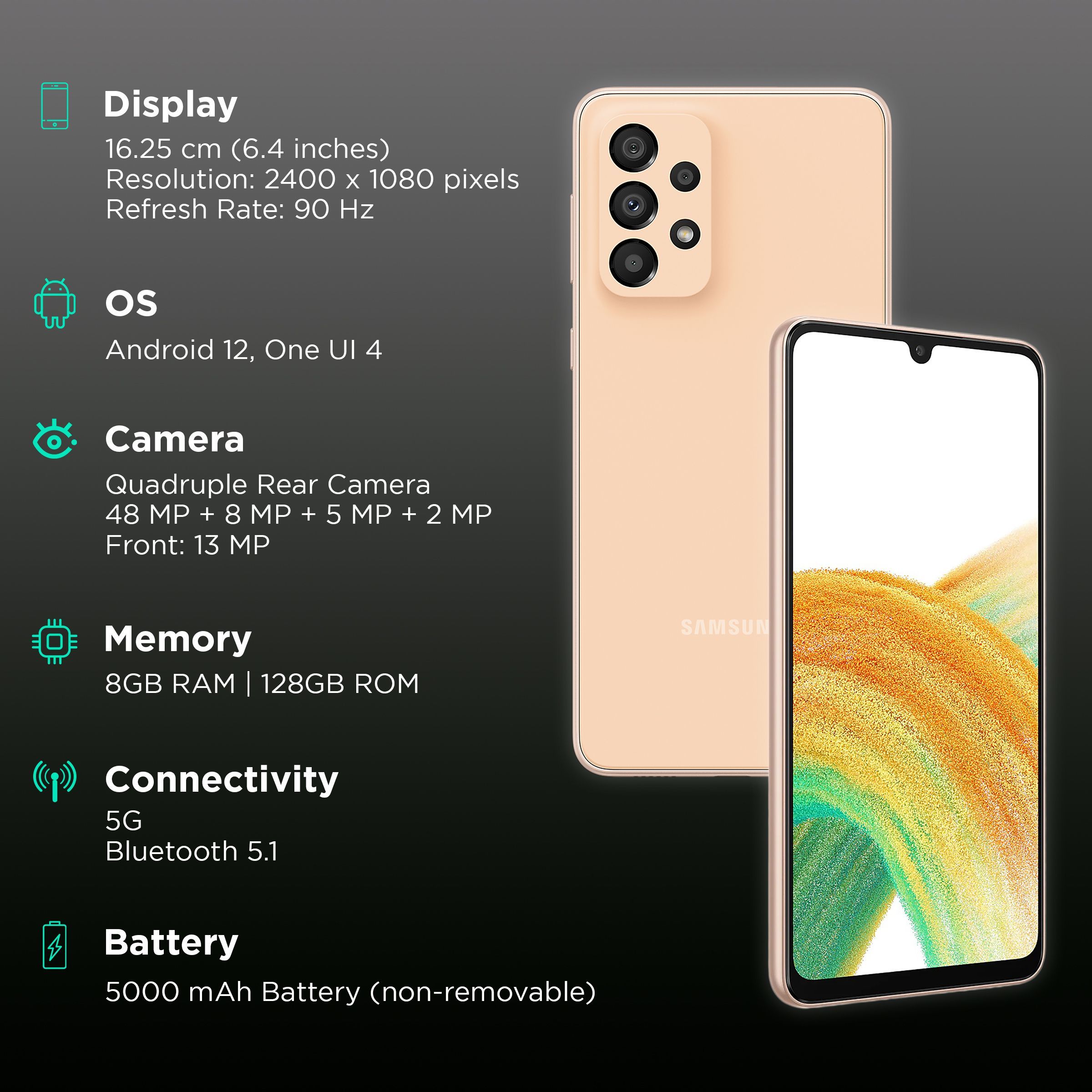 SAMSUNG Galaxy A33 5G (8GB RAM, 128GB, Awesome Peach)_3