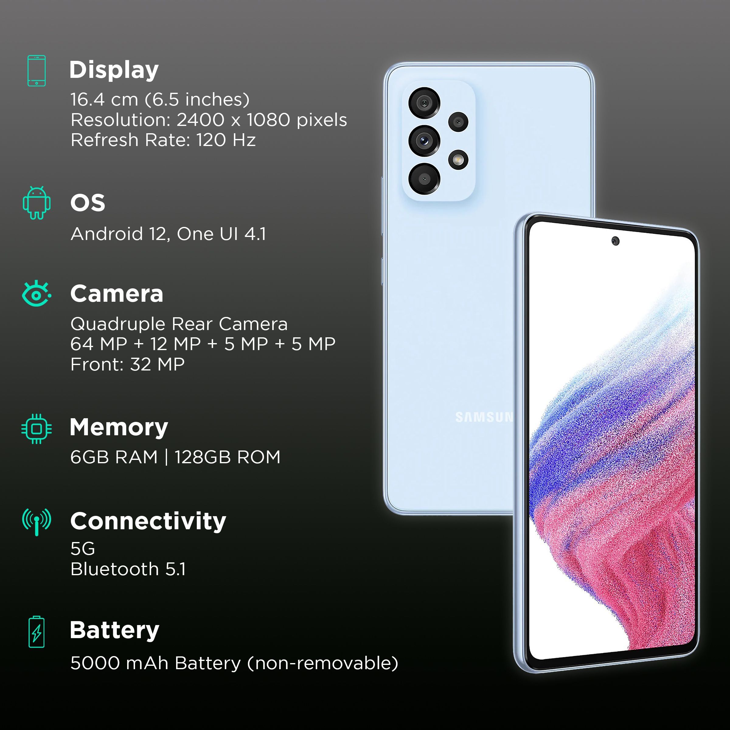 SAMSUNG Galaxy A53 5G (6GB RAM, 128GB, Awesome Blue)_2
