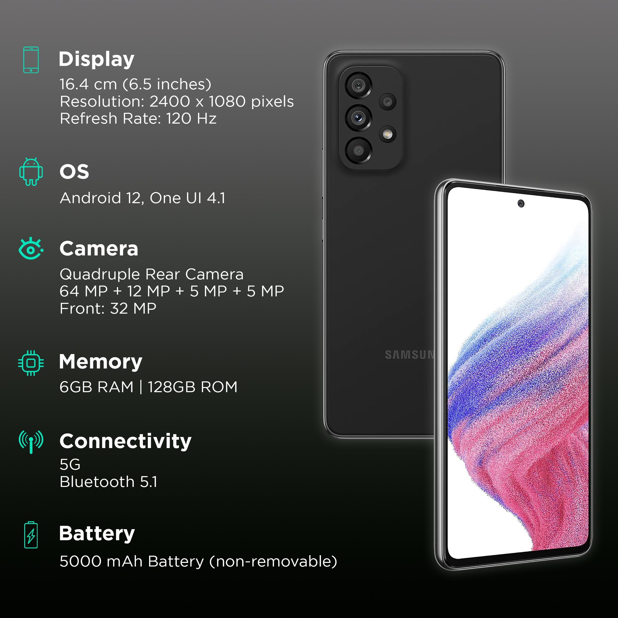 SAMSUNG Galaxy A53 5G (6GB RAM, 128GB, Awesome Black) SAMSUNG Galaxy A53 5G (6GB RAM, 128GB, Awesome Black)_3