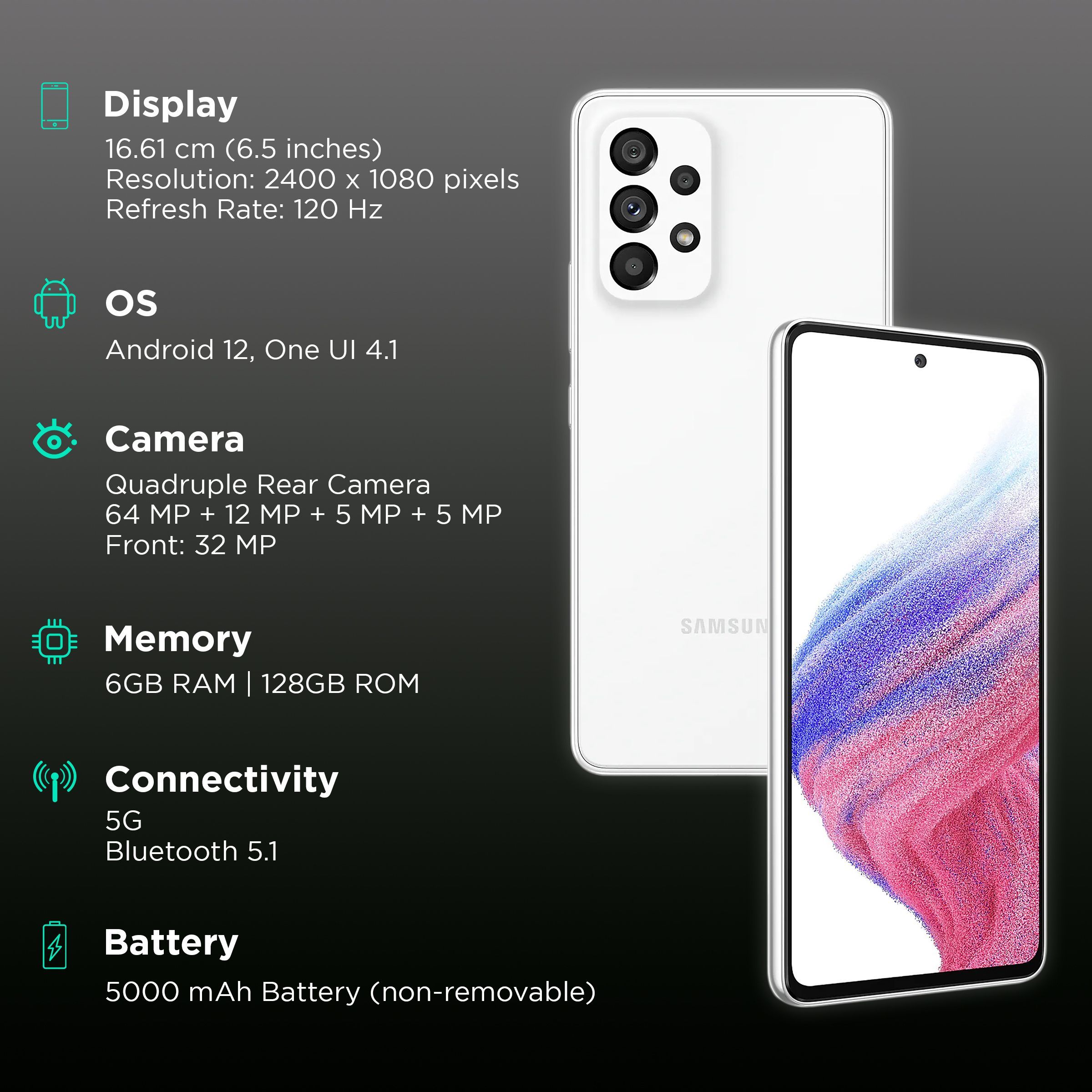 SAMSUNG Galaxy A53 5G (6GB RAM, 128GB, Awesome White)_3