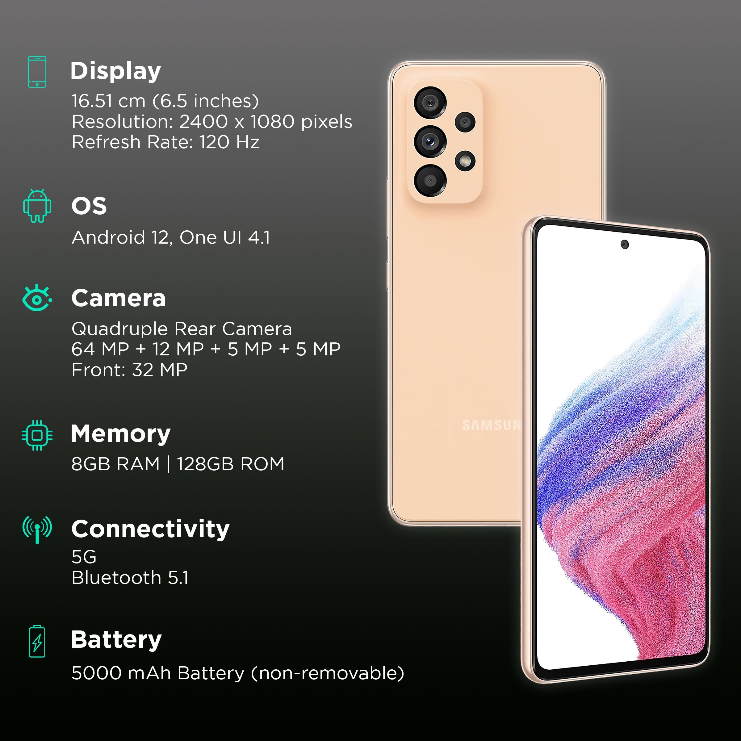 SAMSUNG Galaxy A53 5G (8GB RAM, 128GB, Awesome Peach)_3