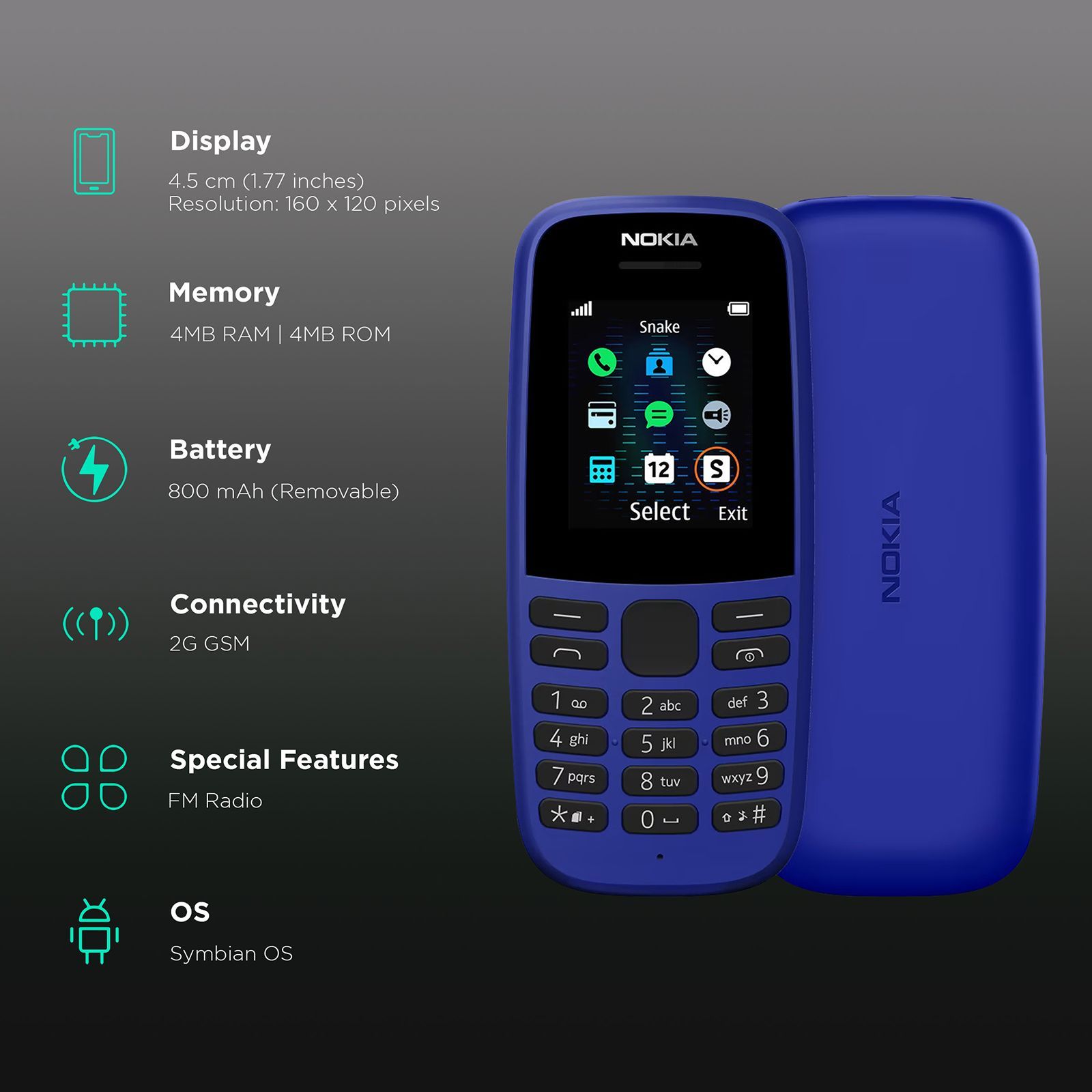 NOKIA 105 SS 2021 (4MB, Single Sim, Blue) NOKIA 105 SS 2021 (4MB, Single Sim, Blue)_3