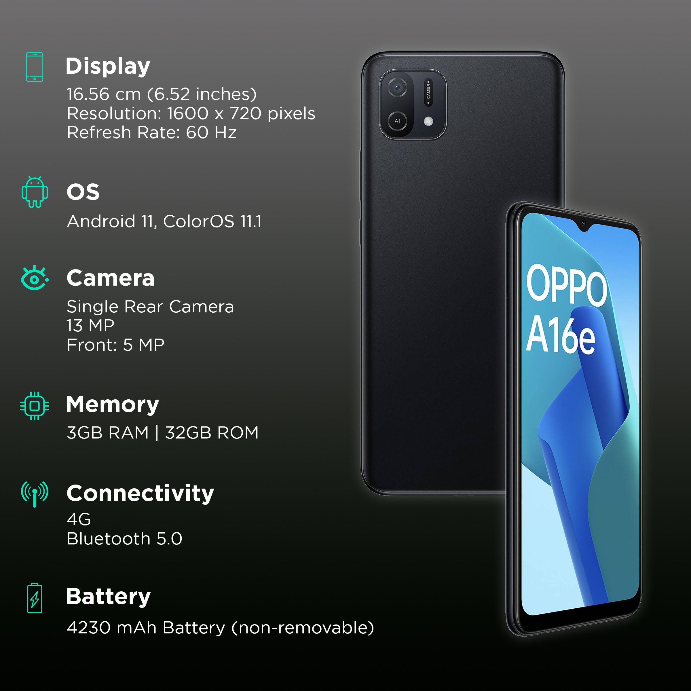 oppo A16e (3GB RAM, 32GB, Midnight Black)_2