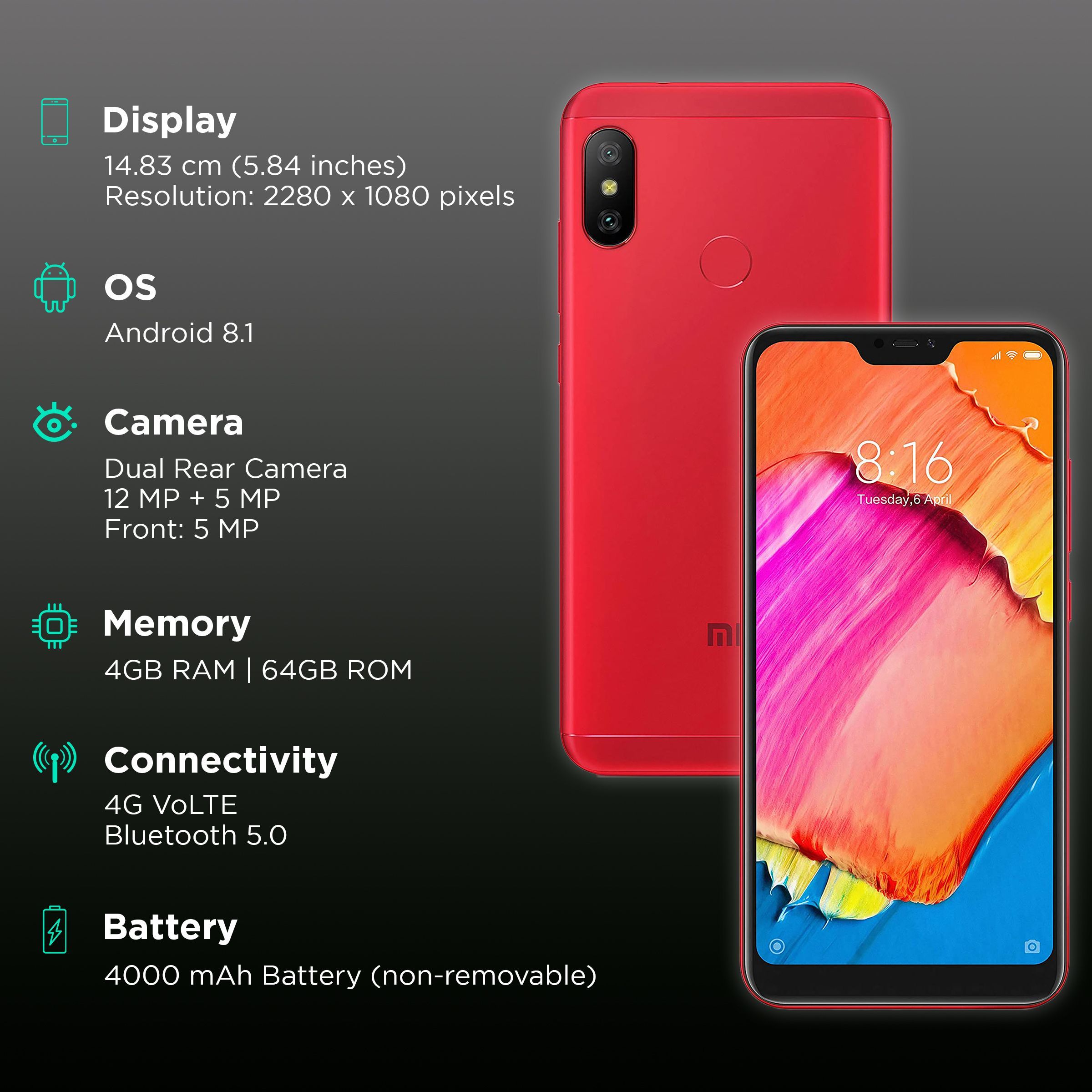 Refurbished Redmi 6 Pro (4GB RAM, 64GB, Red)_3