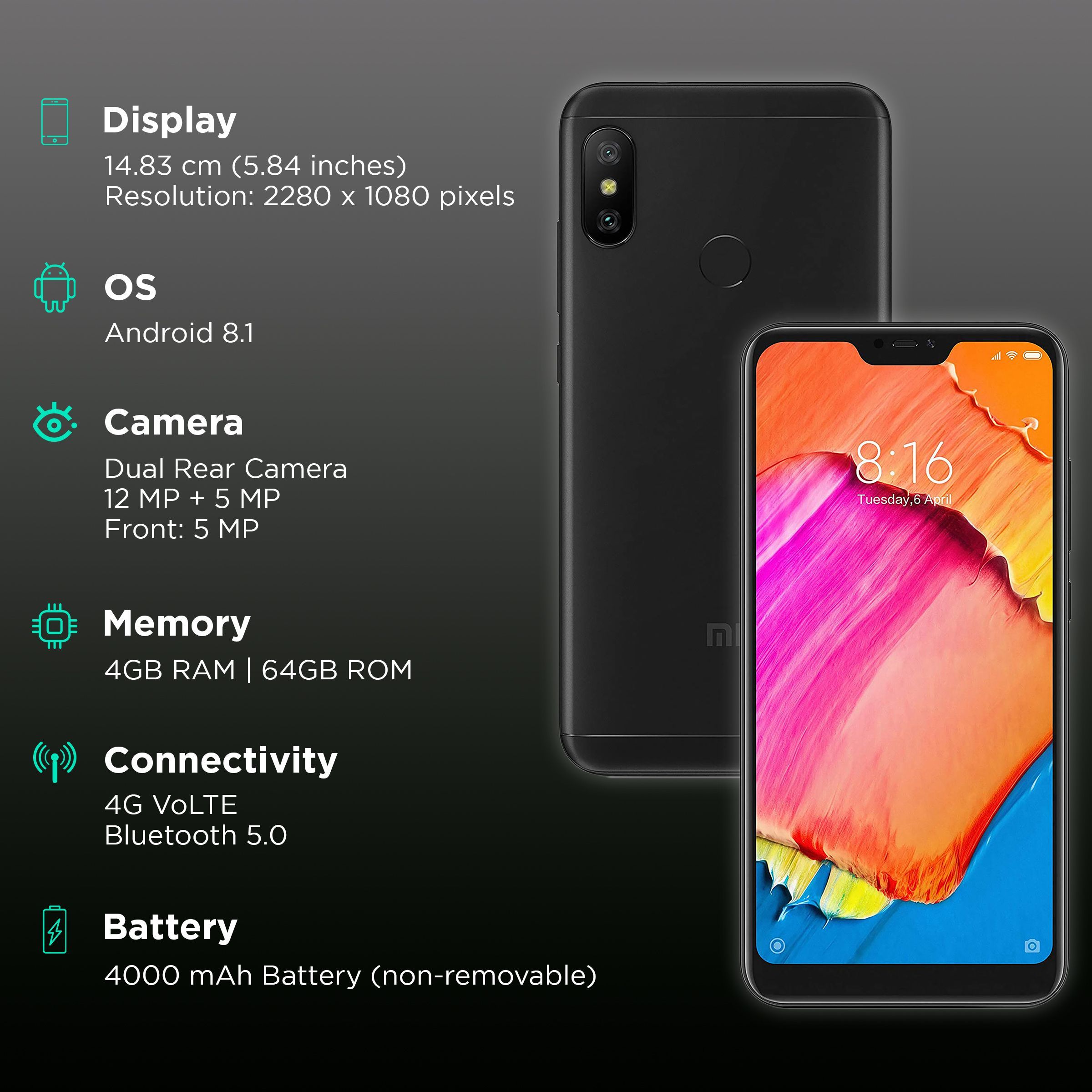 Refurbished Redmi 6 Pro (4GB RAM, 64GB, Black)_3