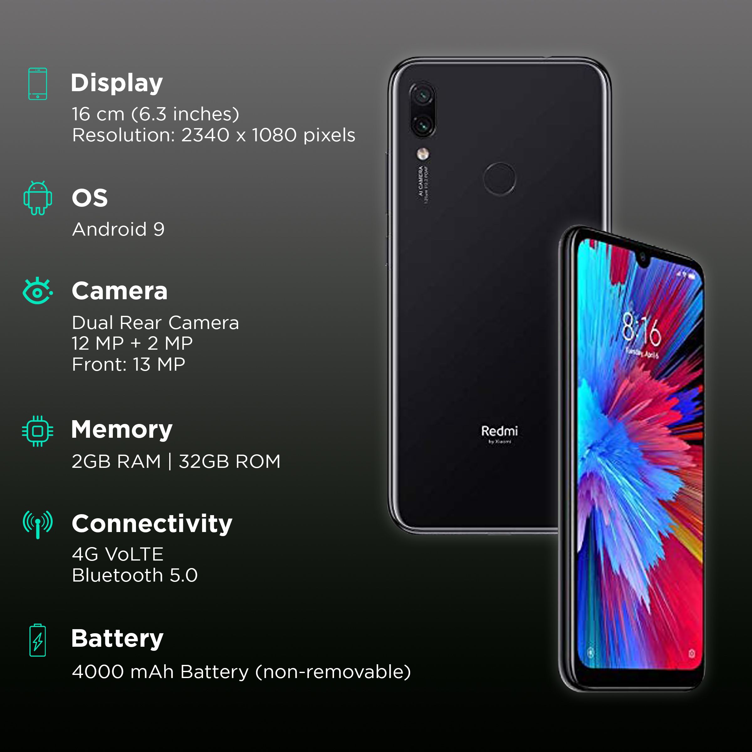 Refurbished Redmi Note 7 (2GB RAM, 32GB, Black)_2