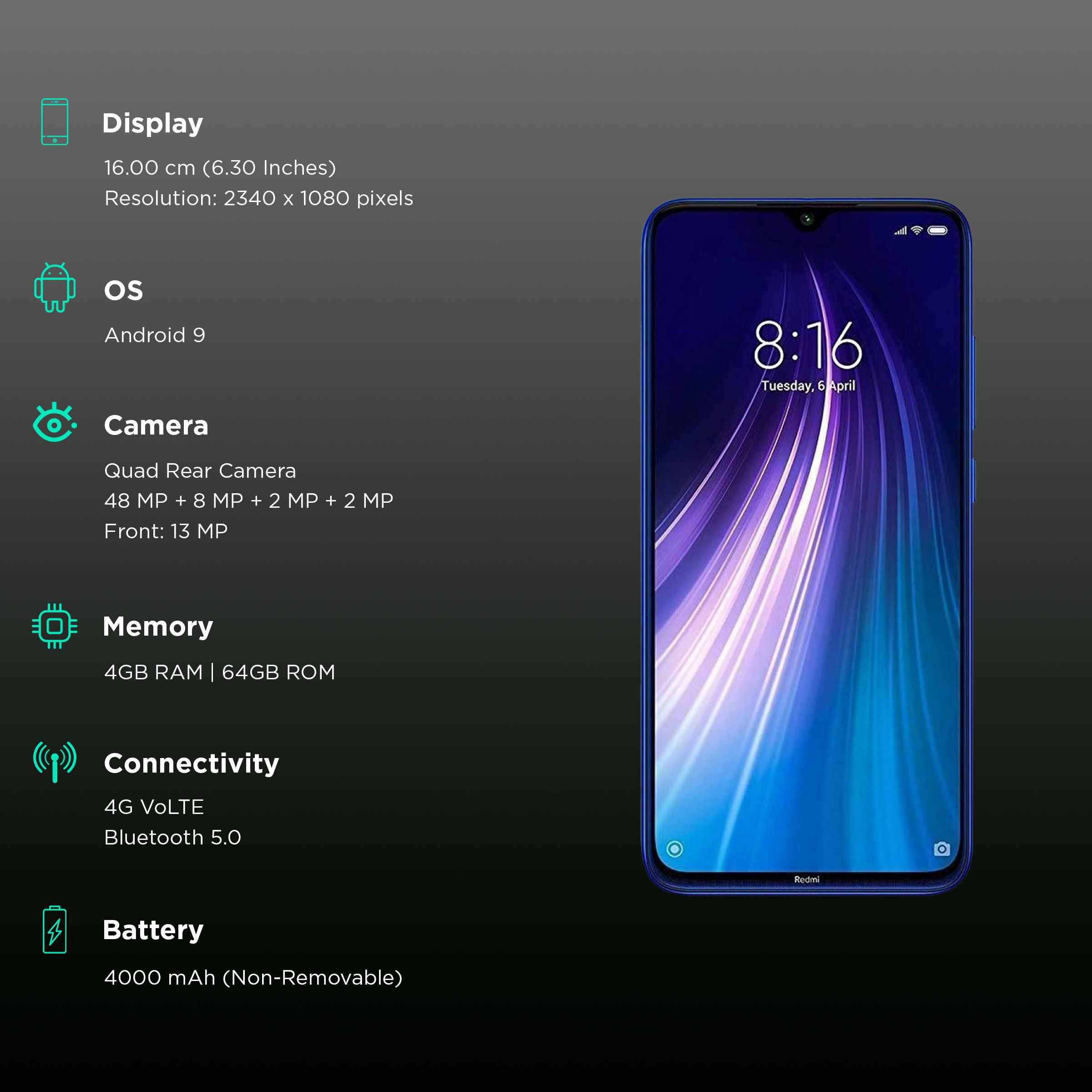 Refurbished Redmi Note 8 (4GB RAM, 64GB, Neptune Blue)_3