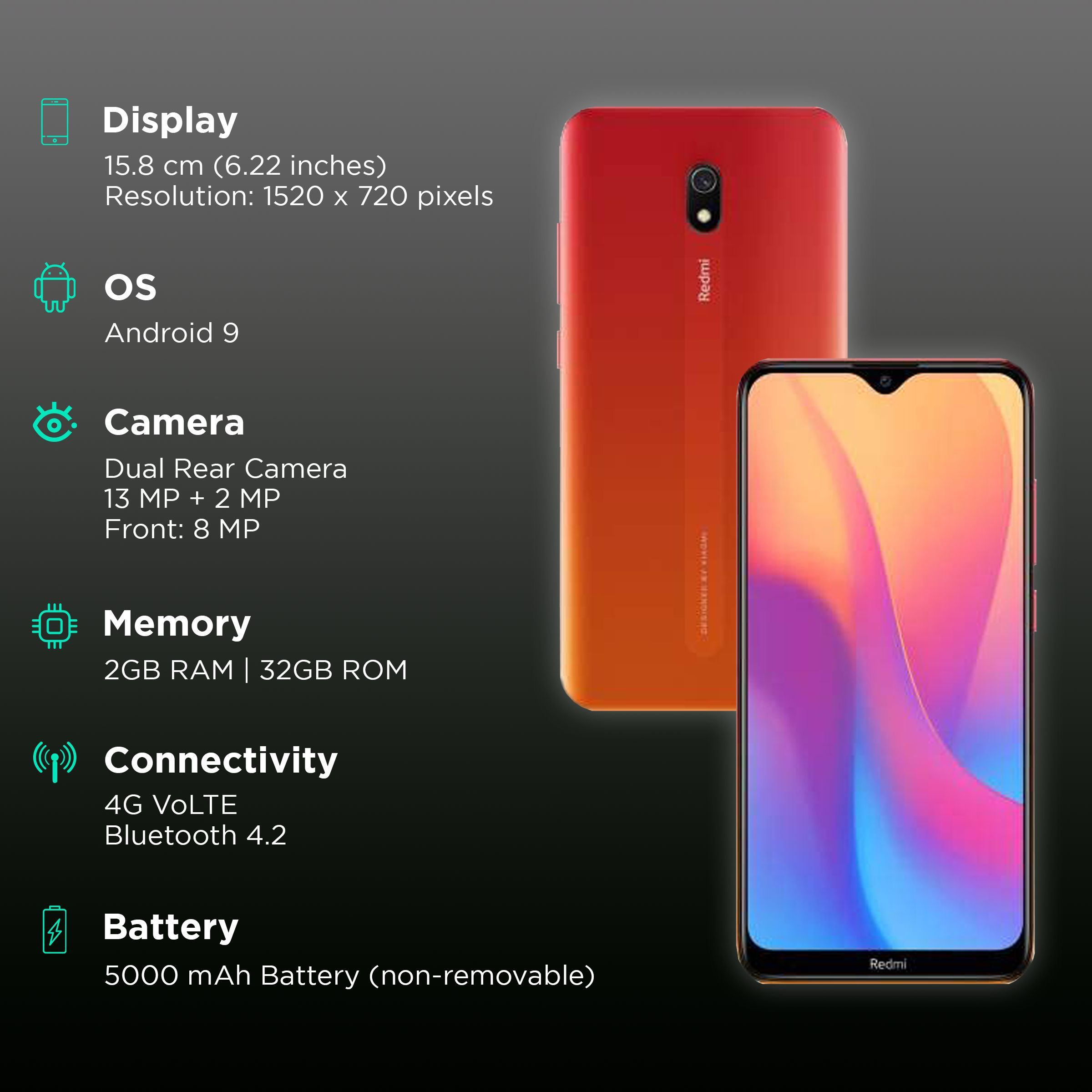 Refurbished Redmi 8A Dual (2GB RAM, 32GB, Red)_2