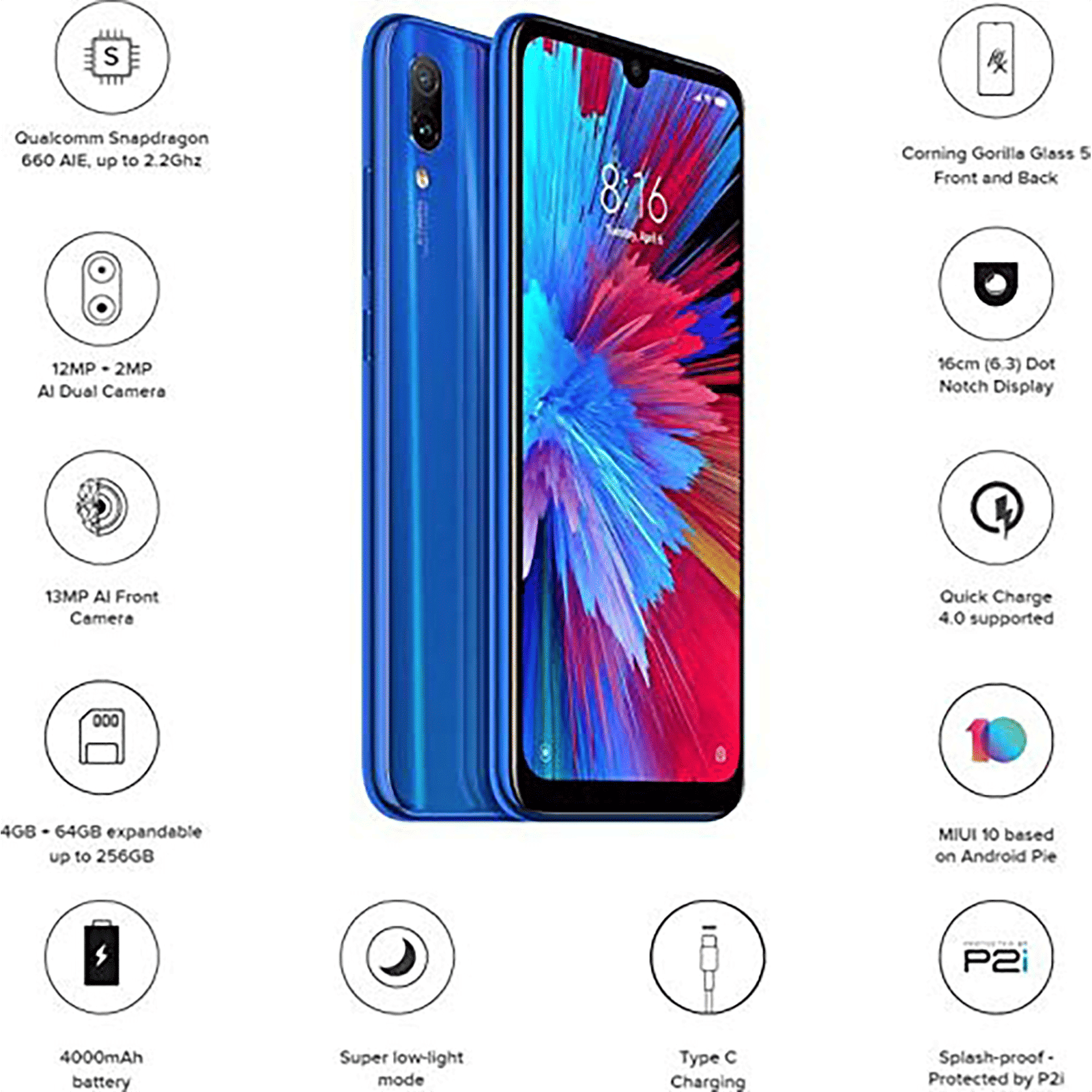 Refurbished Redmi Note 7 (3GB RAM, 32GB, Blue)_9