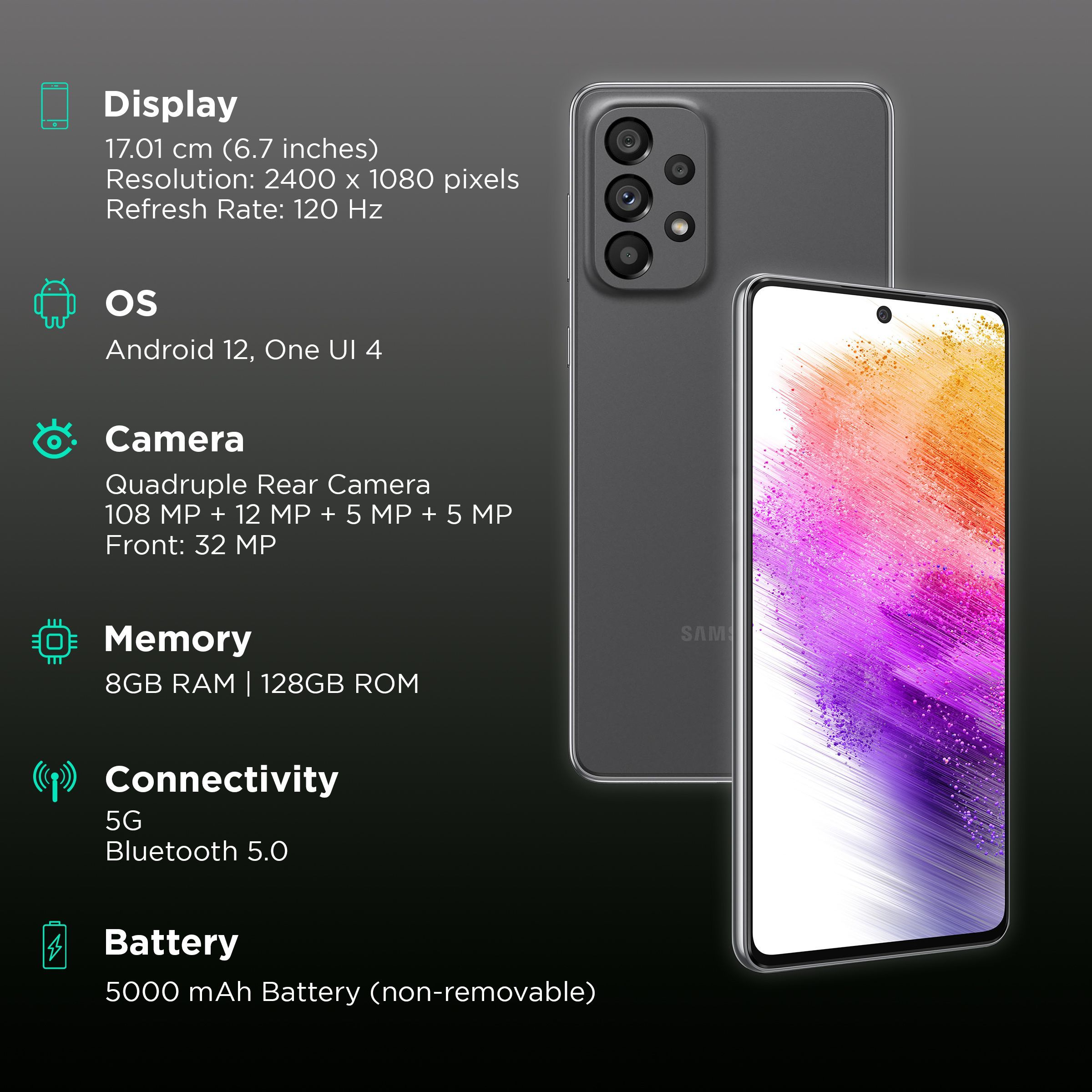 SAMSUNG Galaxy A73 5G (8GB RAM, 128GB, Awesome Grey)_2