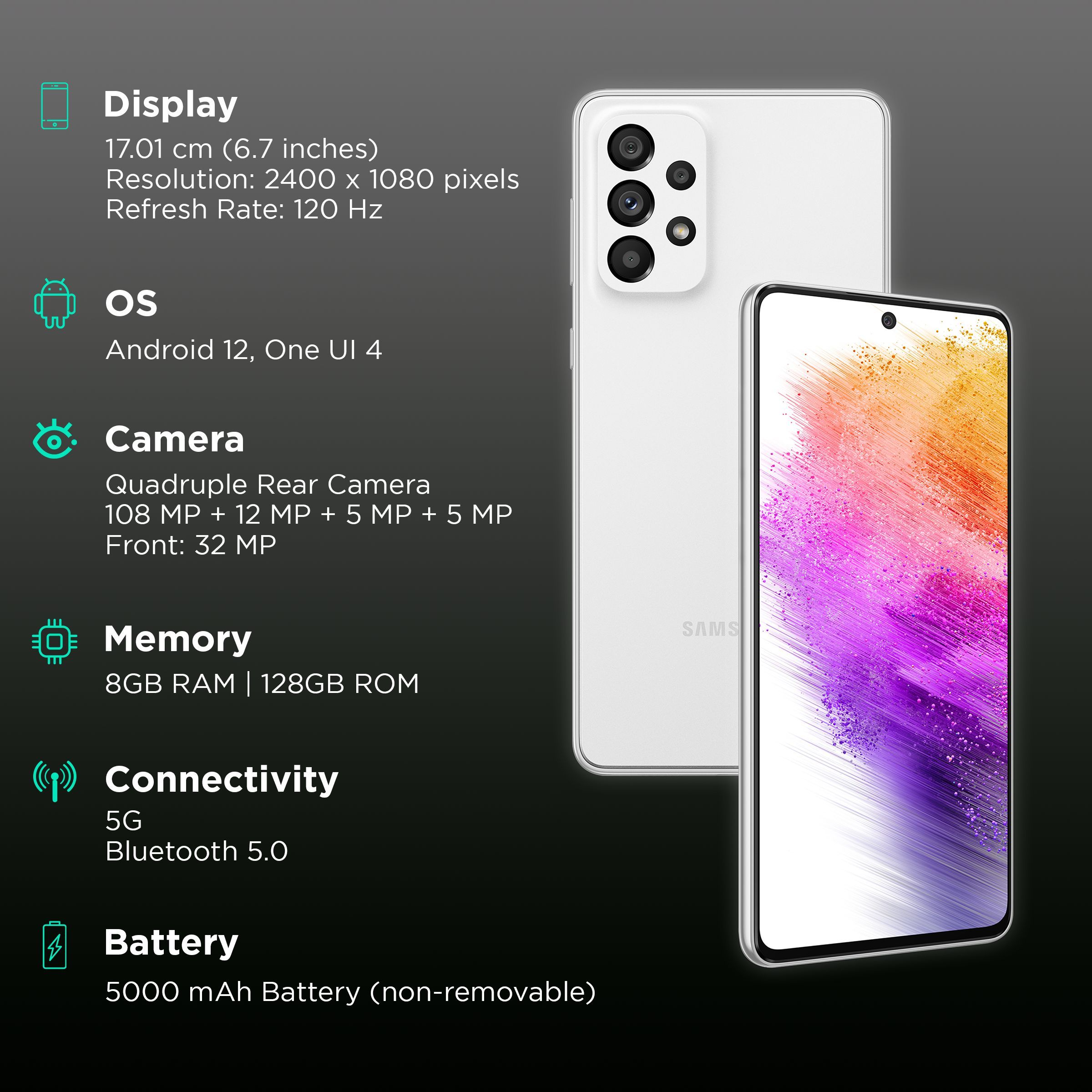 SAMSUNG Galaxy A73 5G (8GB RAM, 128GB, Awesome White)_2