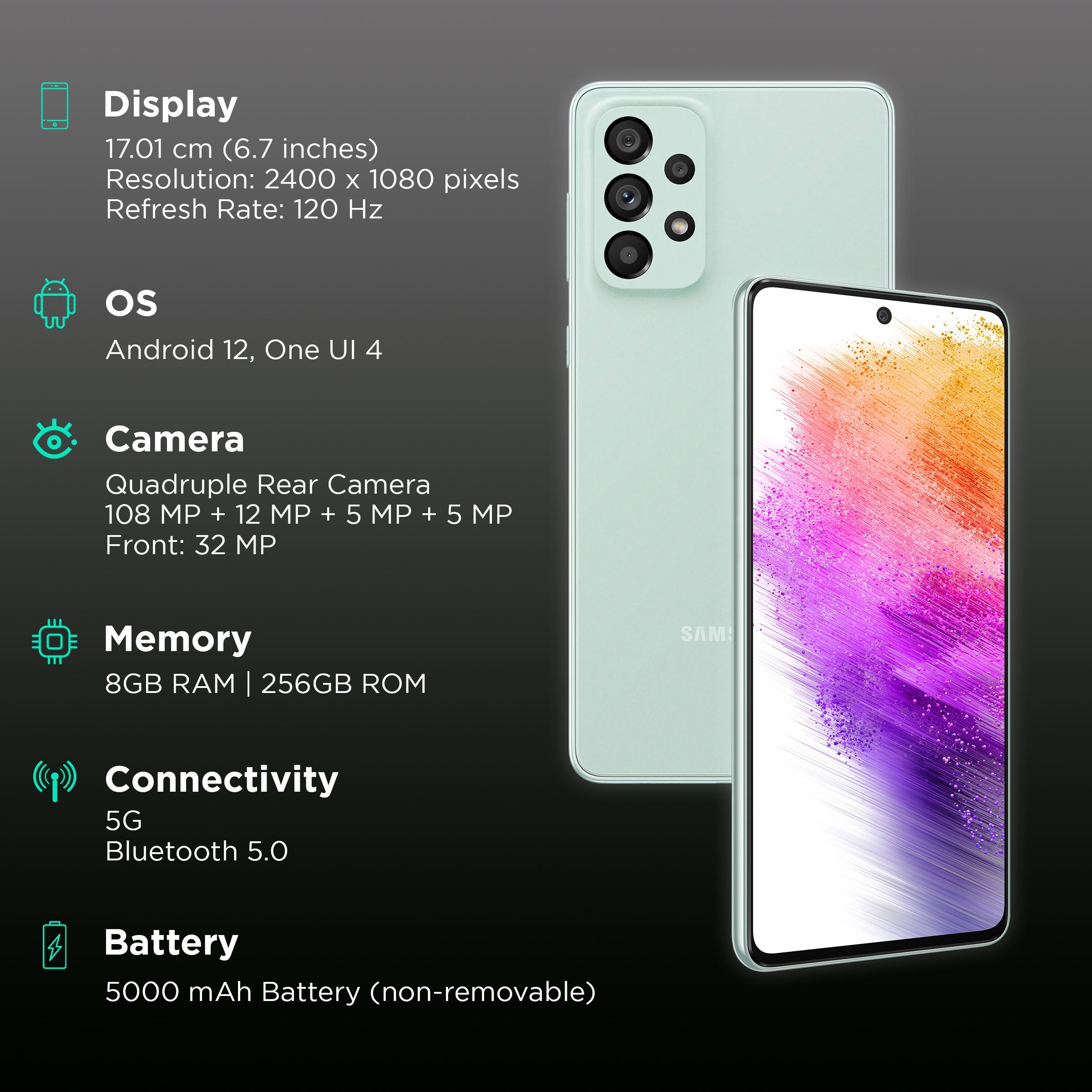 SAMSUNG Galaxy A73 5G (8GB RAM, 256GB, Awesome Mint) SAMSUNG Galaxy A73 5G (8GB RAM, 256GB, Awesome Mint)_2
