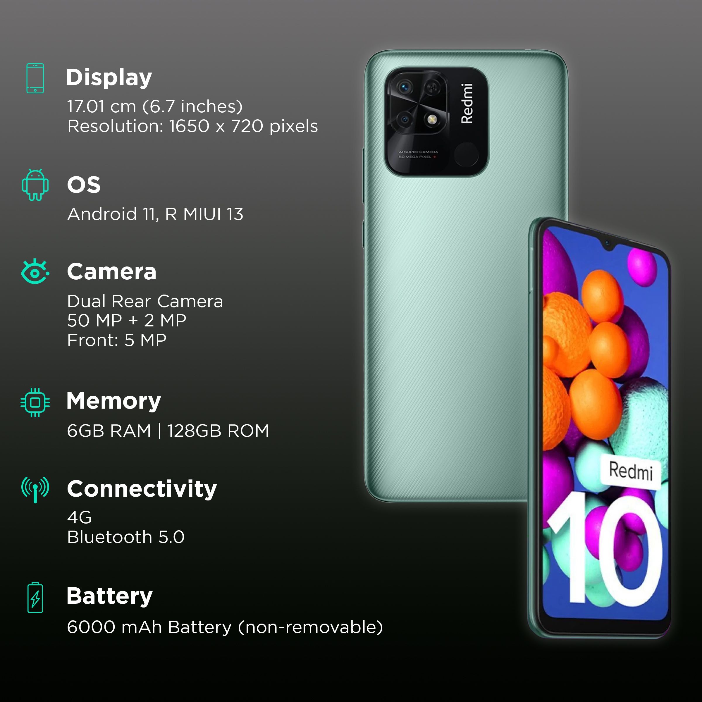 Redmi 10 (6GB RAM, 128GB, Caribbean Green) Redmi 10 (6GB RAM, 128GB, Caribbean Green)_2