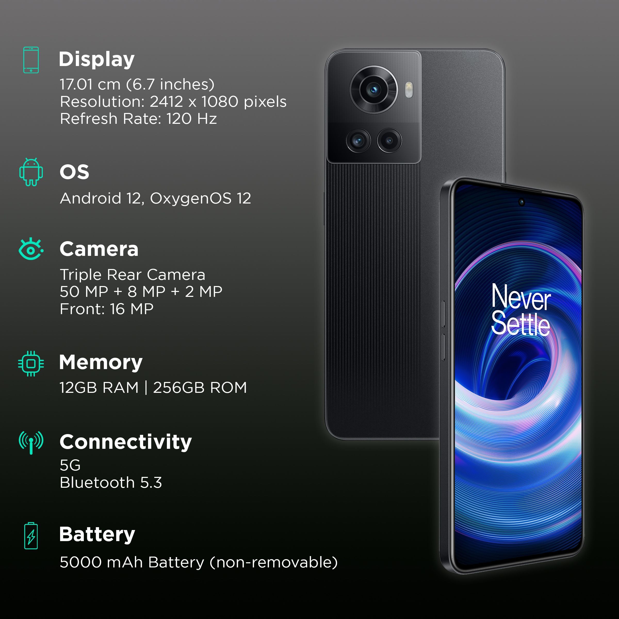 OnePlus 10R 5G (12GB RAM, 256GB, Sierra Black) | With 150W SUPERVOOC Charging_3