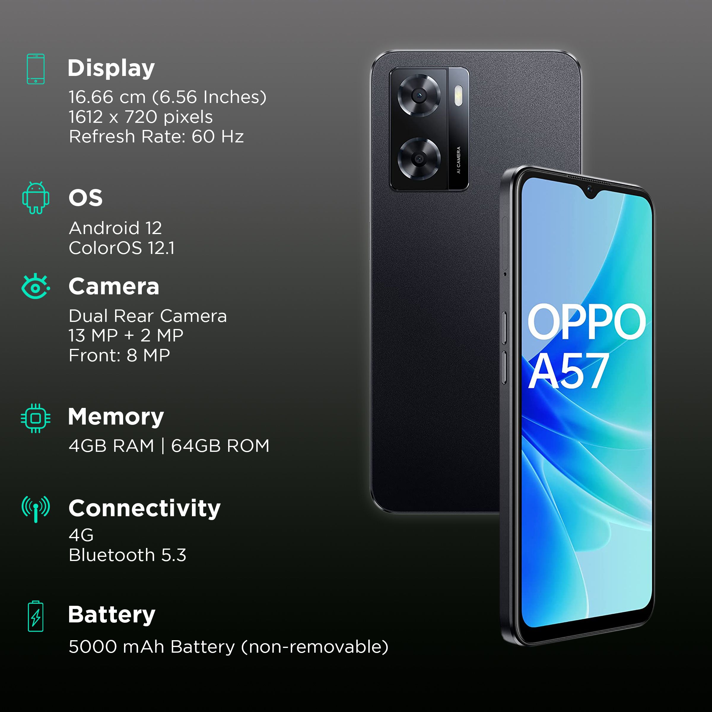 OPPO A57 (4GB RAM, 64GB, Glowing Black)_3