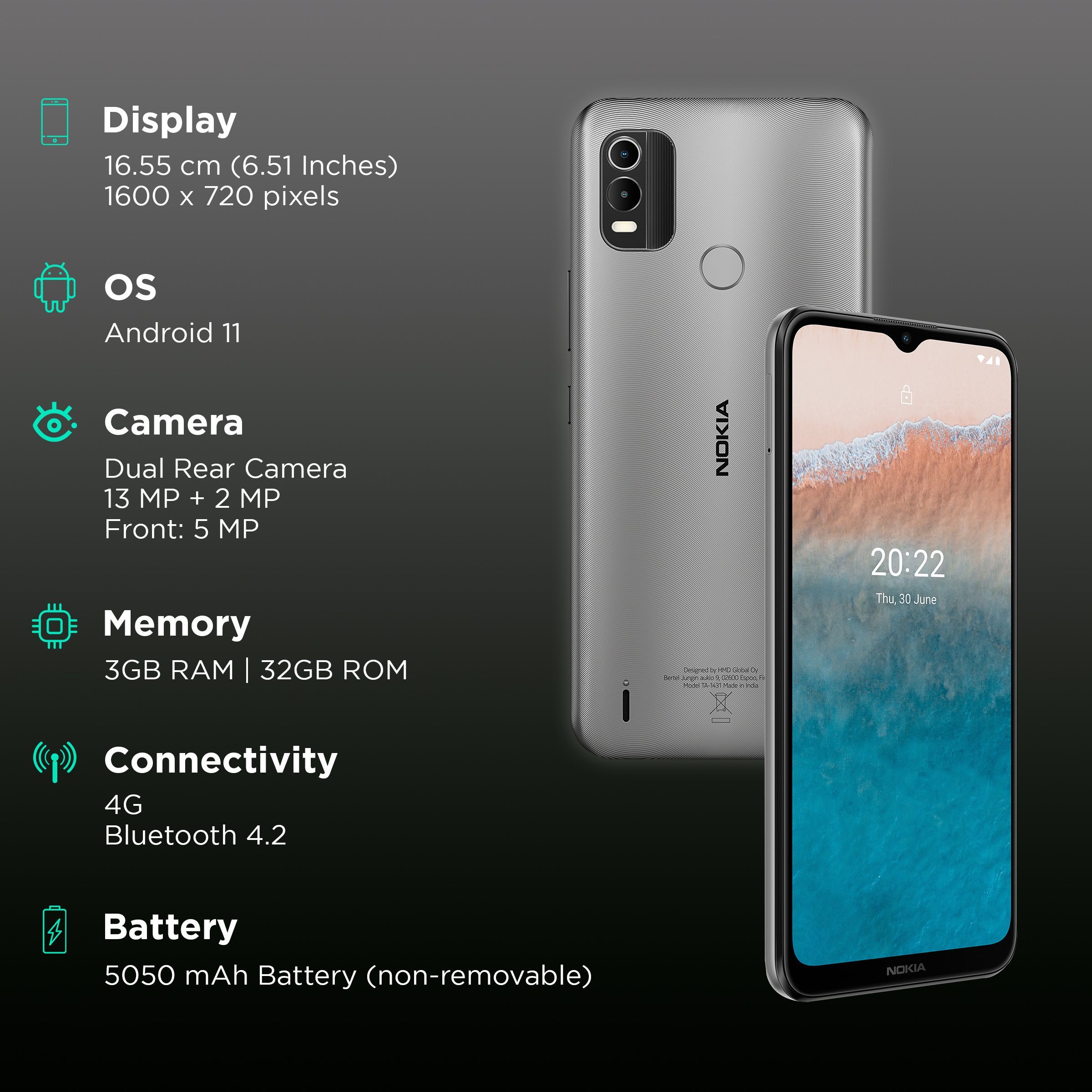 NOKIA C21 Plus (32GB ROM, 3GB RAM, TA-1434, Warm Grey)_3