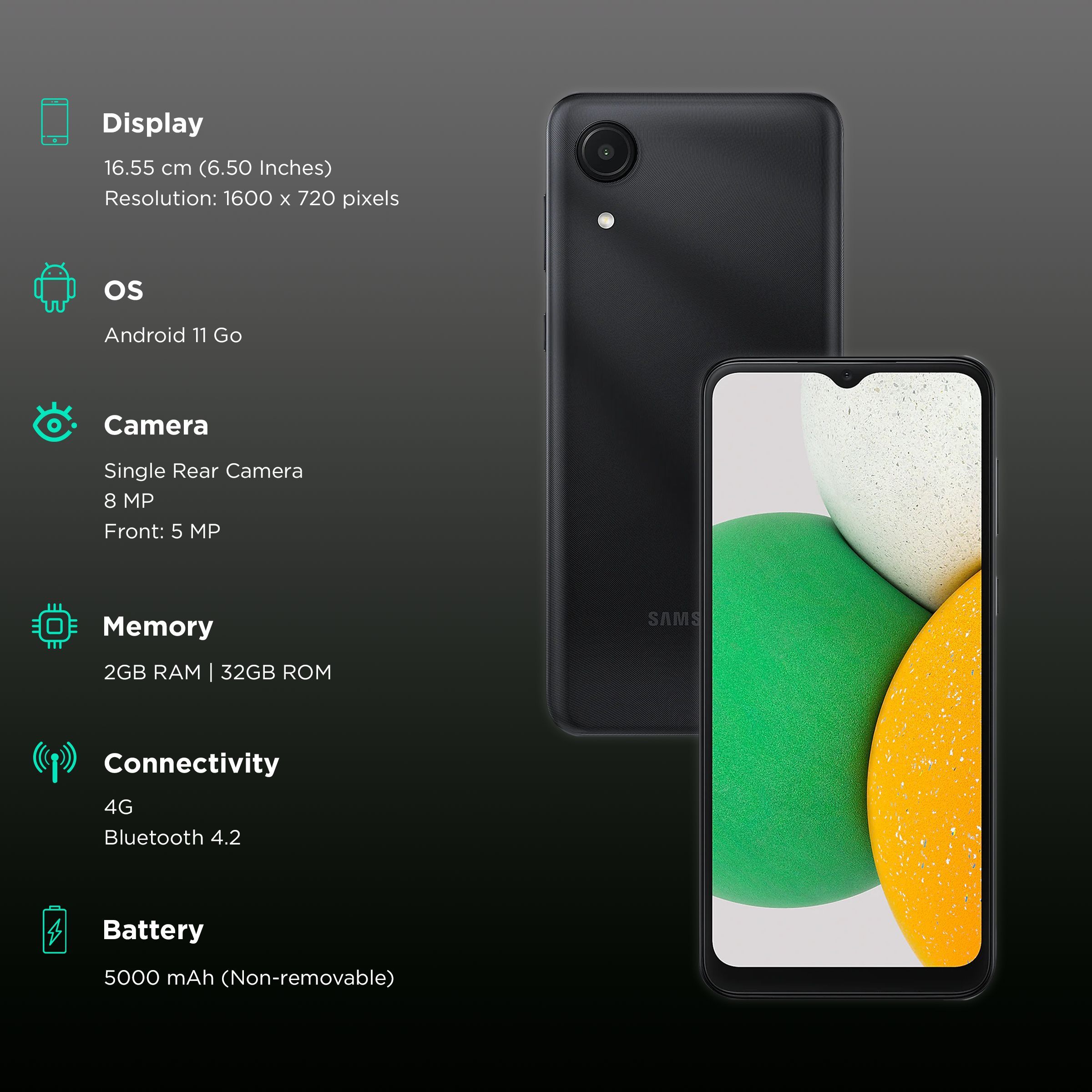 SAMSUNG Galaxy A03 Core (2GB, 32GB, Ceramic Black)_3