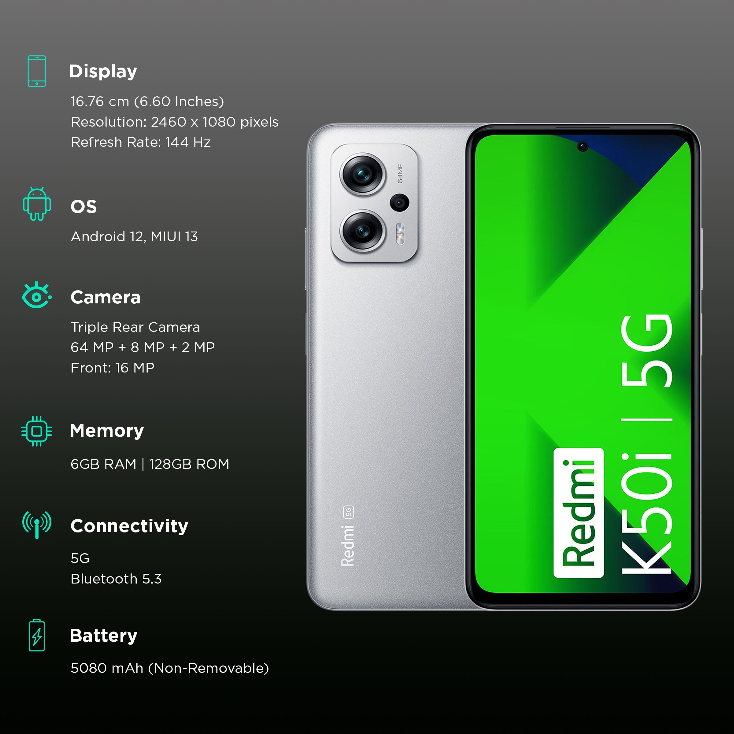 Redmi K50i 5G (6GB RAM, 128GB, Quick Silver)_3